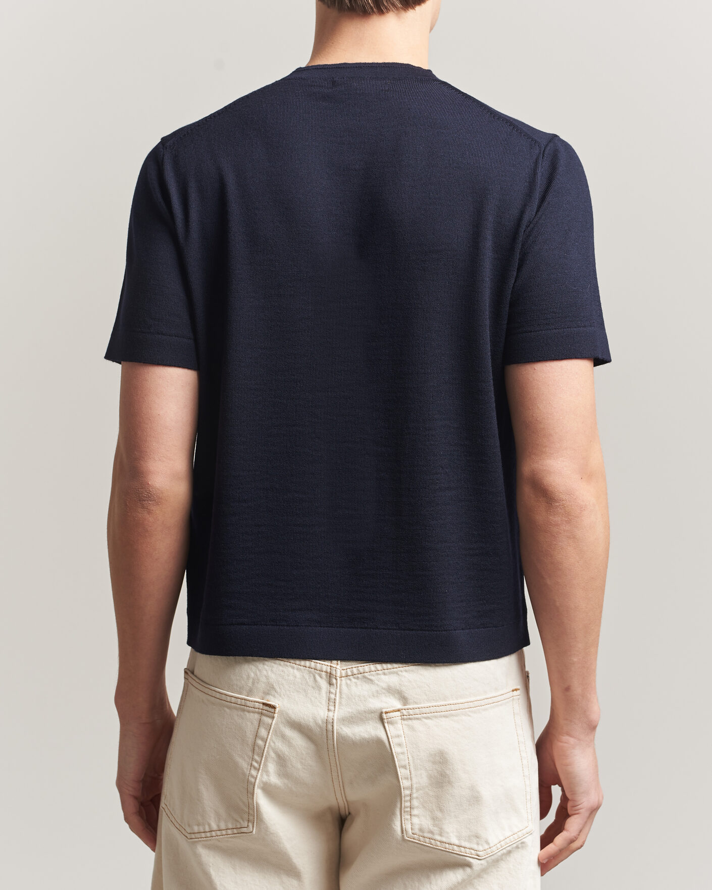 Men | T-Shirts | Merz b. Schwanen | Relaxed Fit Merino Knitted T-Shirt Dark Navy