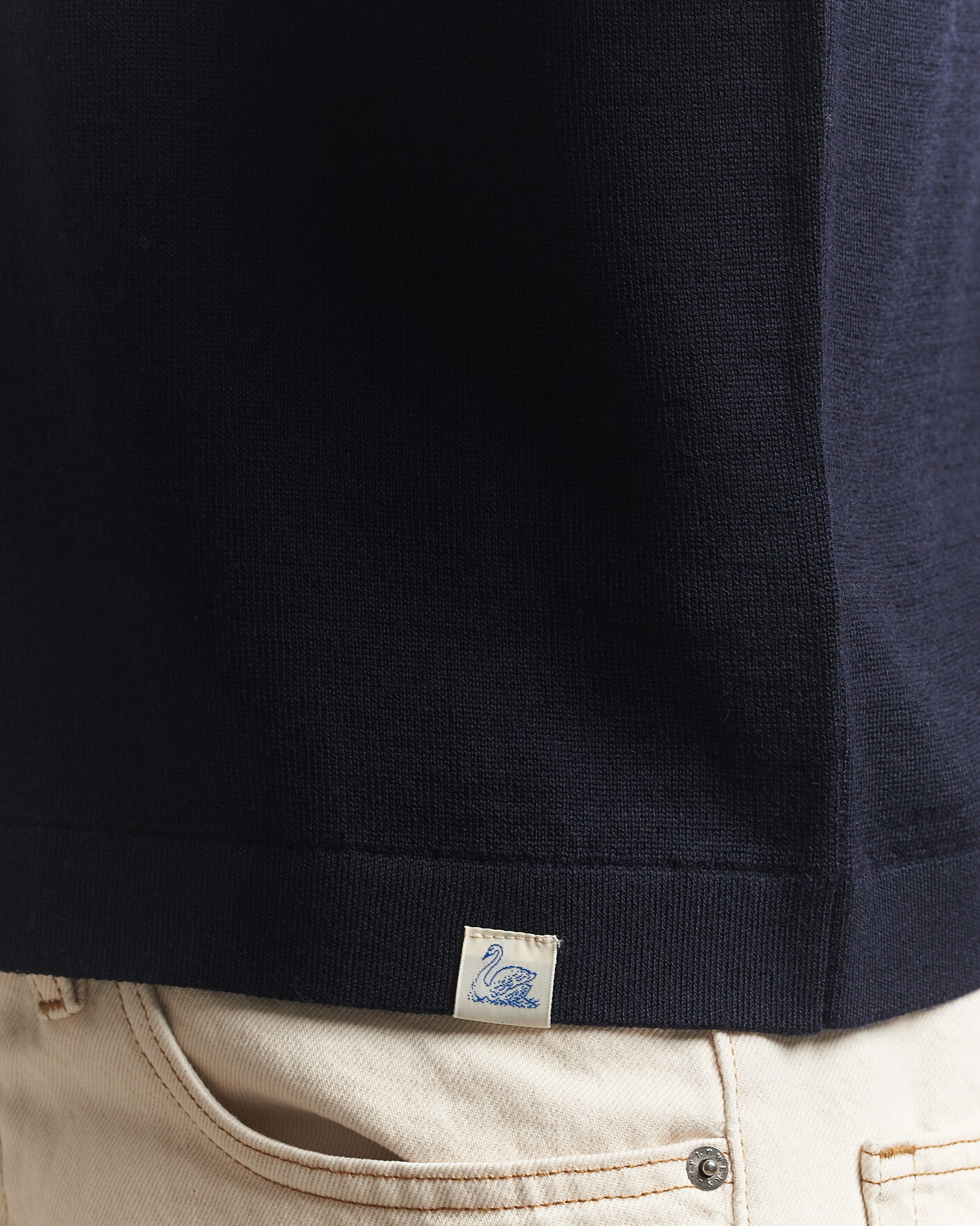 Men | T-Shirts | Merz b. Schwanen | Relaxed Fit Merino Knitted T-Shirt Dark Navy
