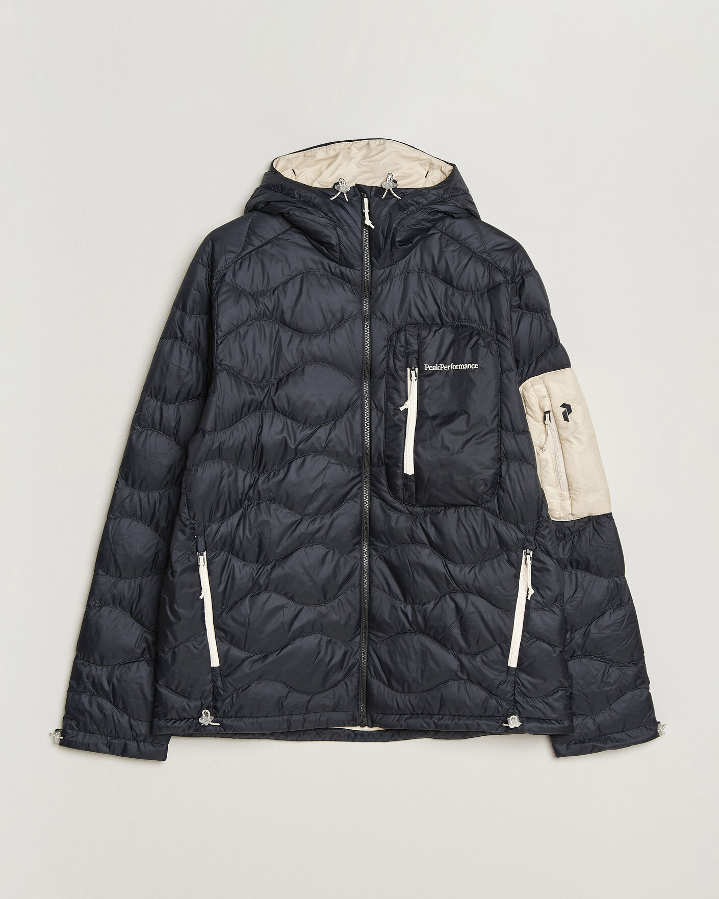 Men | Coats & Jackets | Peak Performance | Helium Utility Down Hooded Jacket Black/Sand Fog
