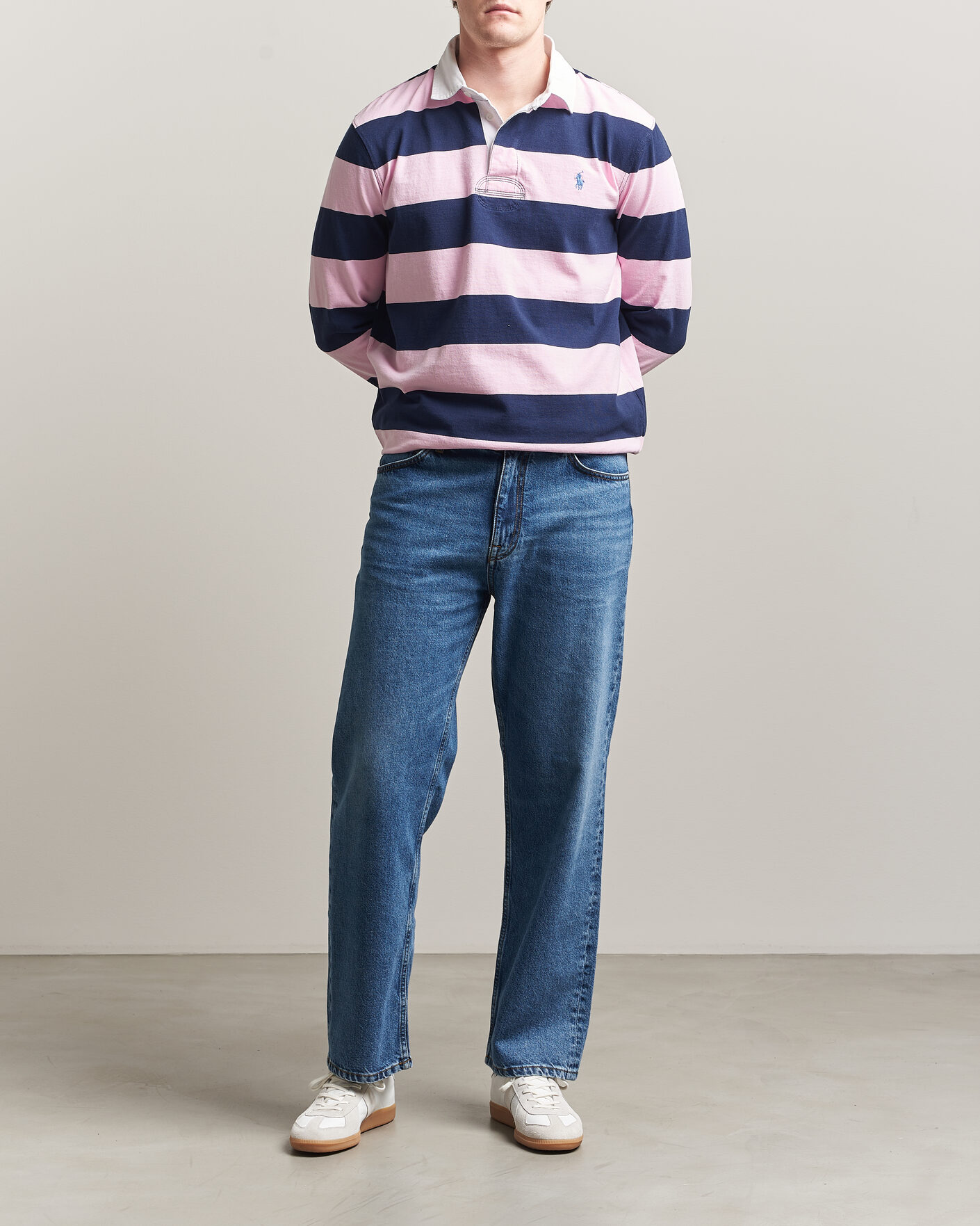 Men | Sweaters & Knitwear | Polo Ralph Lauren | Jersey Striped Rugger Carmel Pink/Newport Navy
