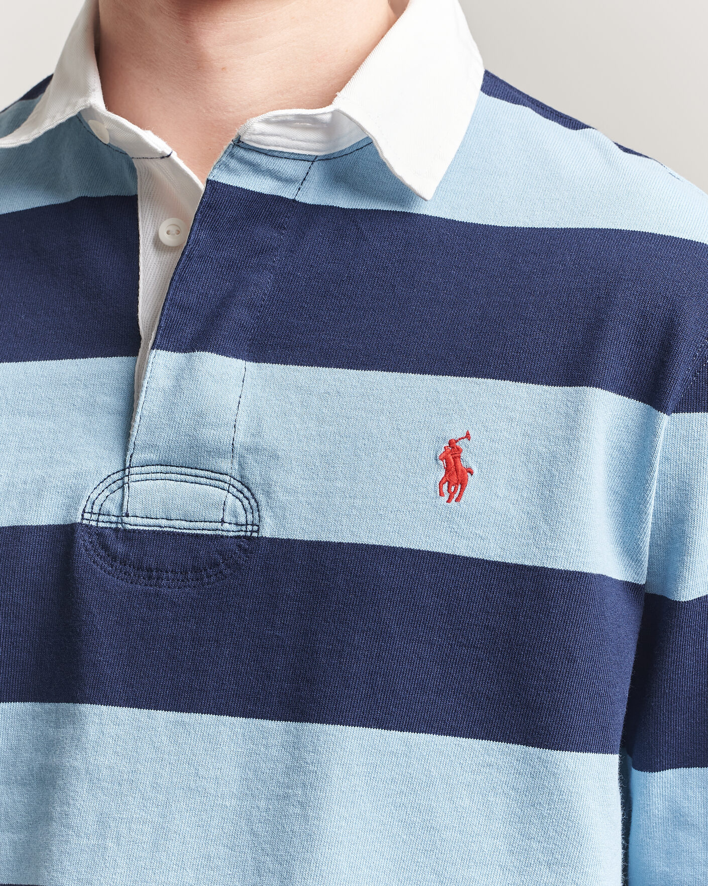 Men | Sweaters & Knitwear | Polo Ralph Lauren | Jersey Striped Rugger Powder Blue/Newport Navy