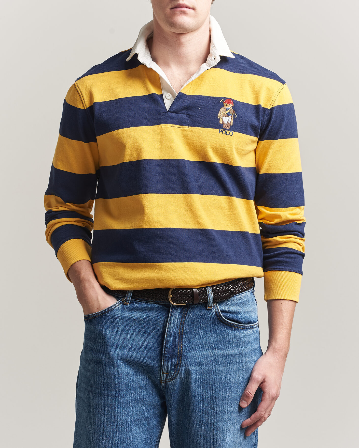 Men | Sweaters & Knitwear | Polo Ralph Lauren | Jersey Striped Rugger Newport Navy/Gold