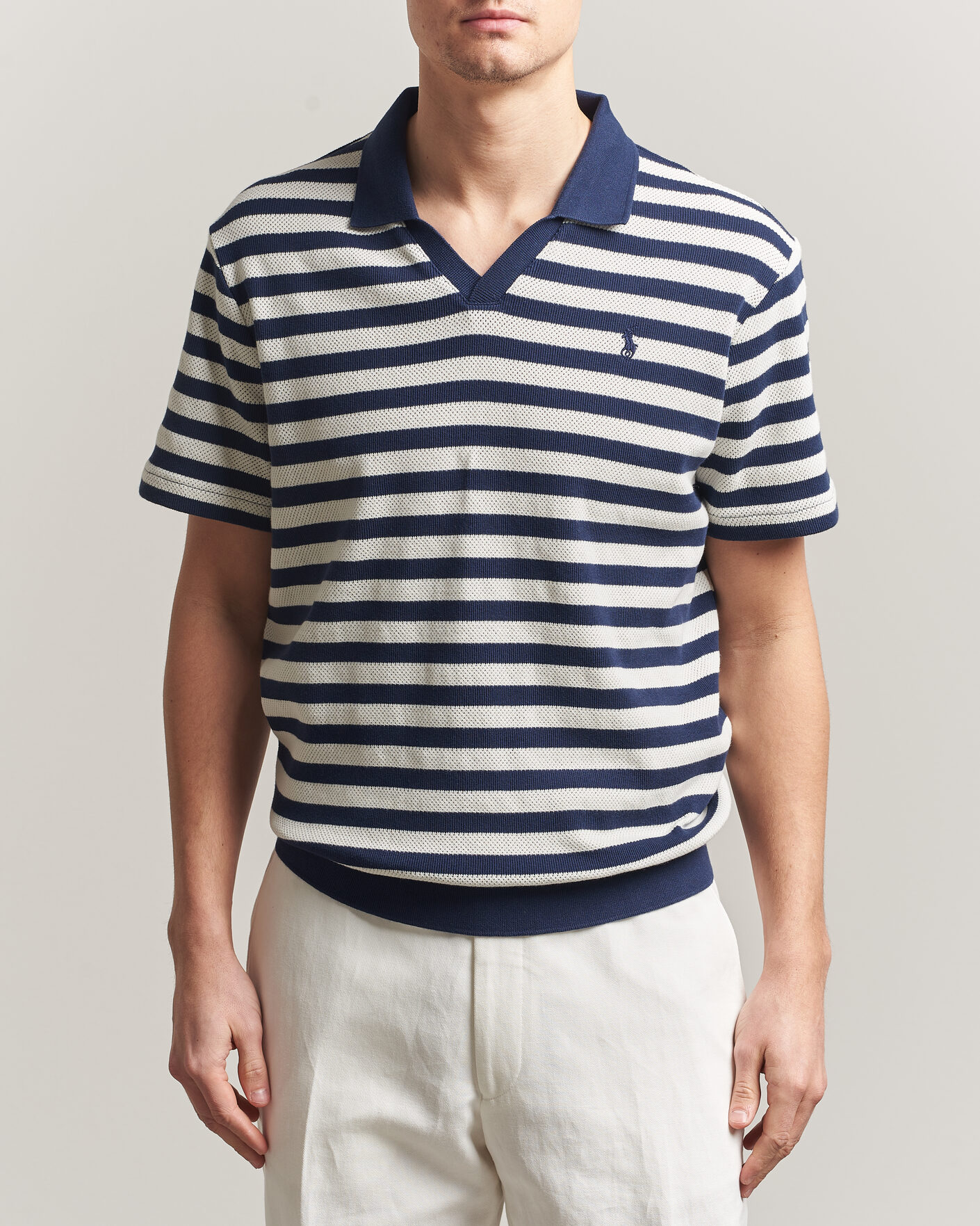 Men | Polo Shirts | Polo Ralph Lauren | Cotton Texture Striped Polo Newport Navy/Cream