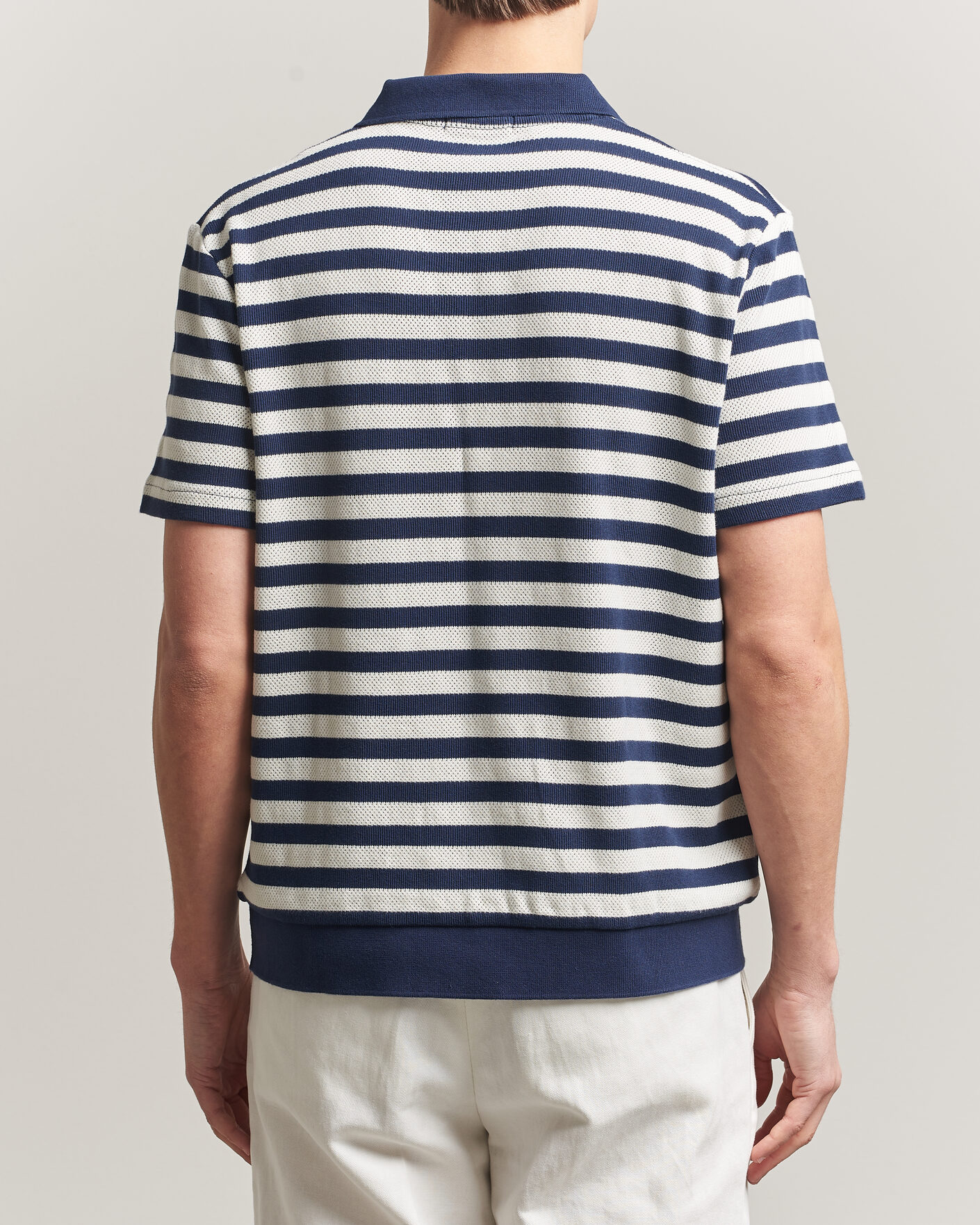 Men | Polo Shirts | Polo Ralph Lauren | Cotton Texture Striped Polo Newport Navy/Cream