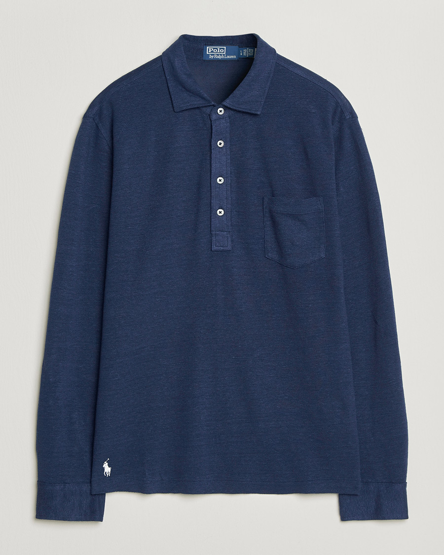 Men | Polo Shirts | Polo Ralph Lauren | Long Sleeve Linen Polo Newport Navy