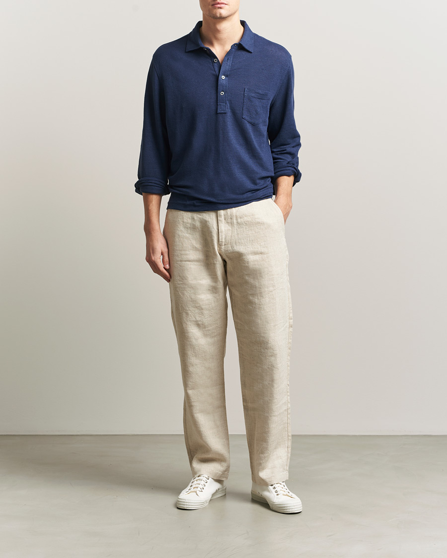 Men | Polo Shirts | Polo Ralph Lauren | Long Sleeve Linen Polo Newport Navy