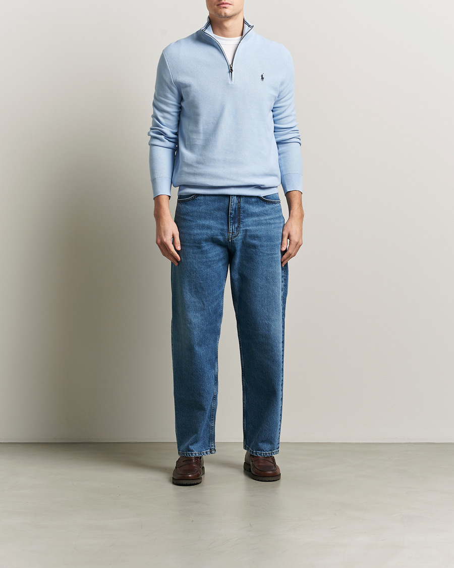 Polo Ralph Lauren Textured Half Zip Office Blue at CareOfCarl.com