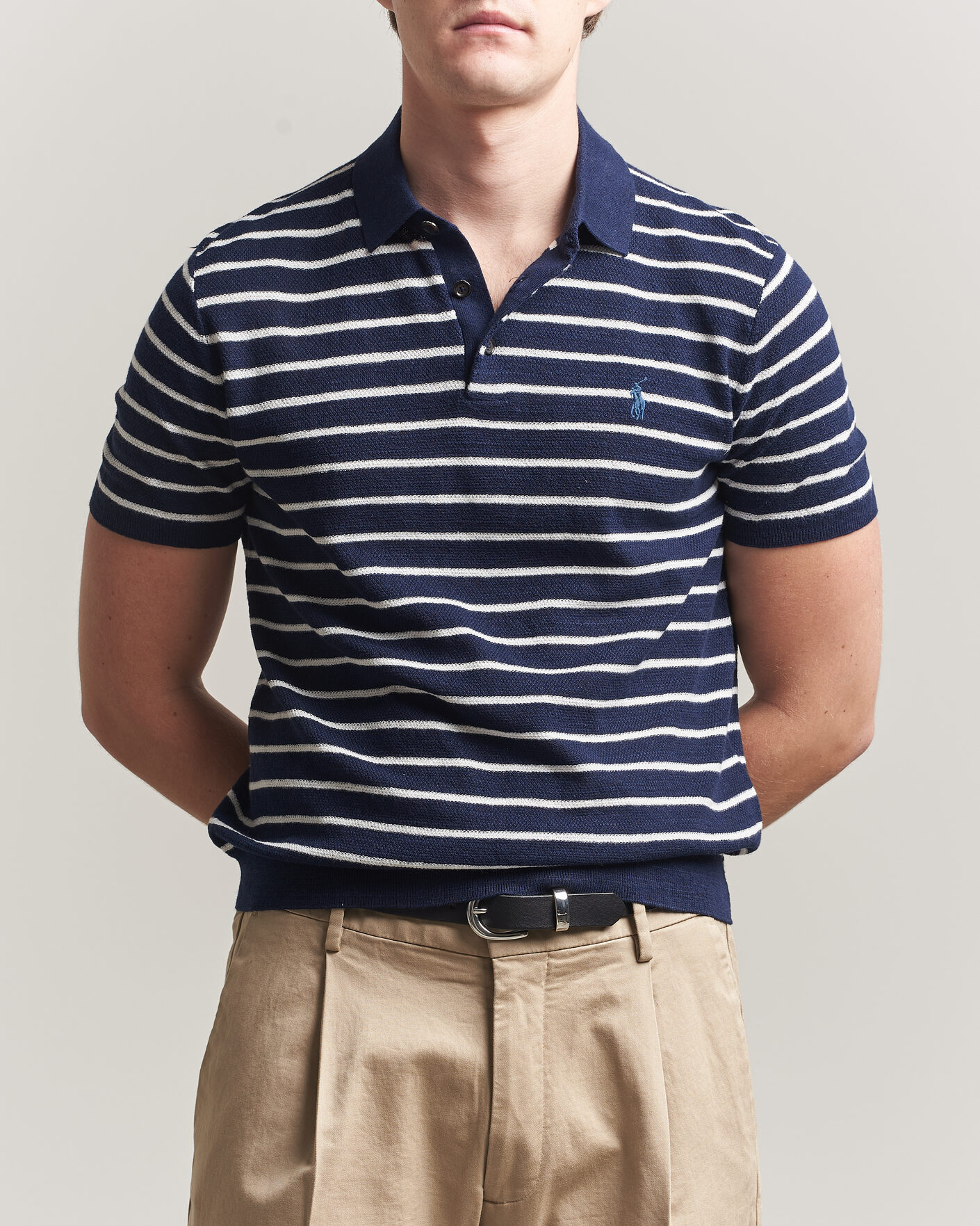 Men | Polo Shirts | Polo Ralph Lauren | Cotton Blend Striped Polo Bright Navy Combo