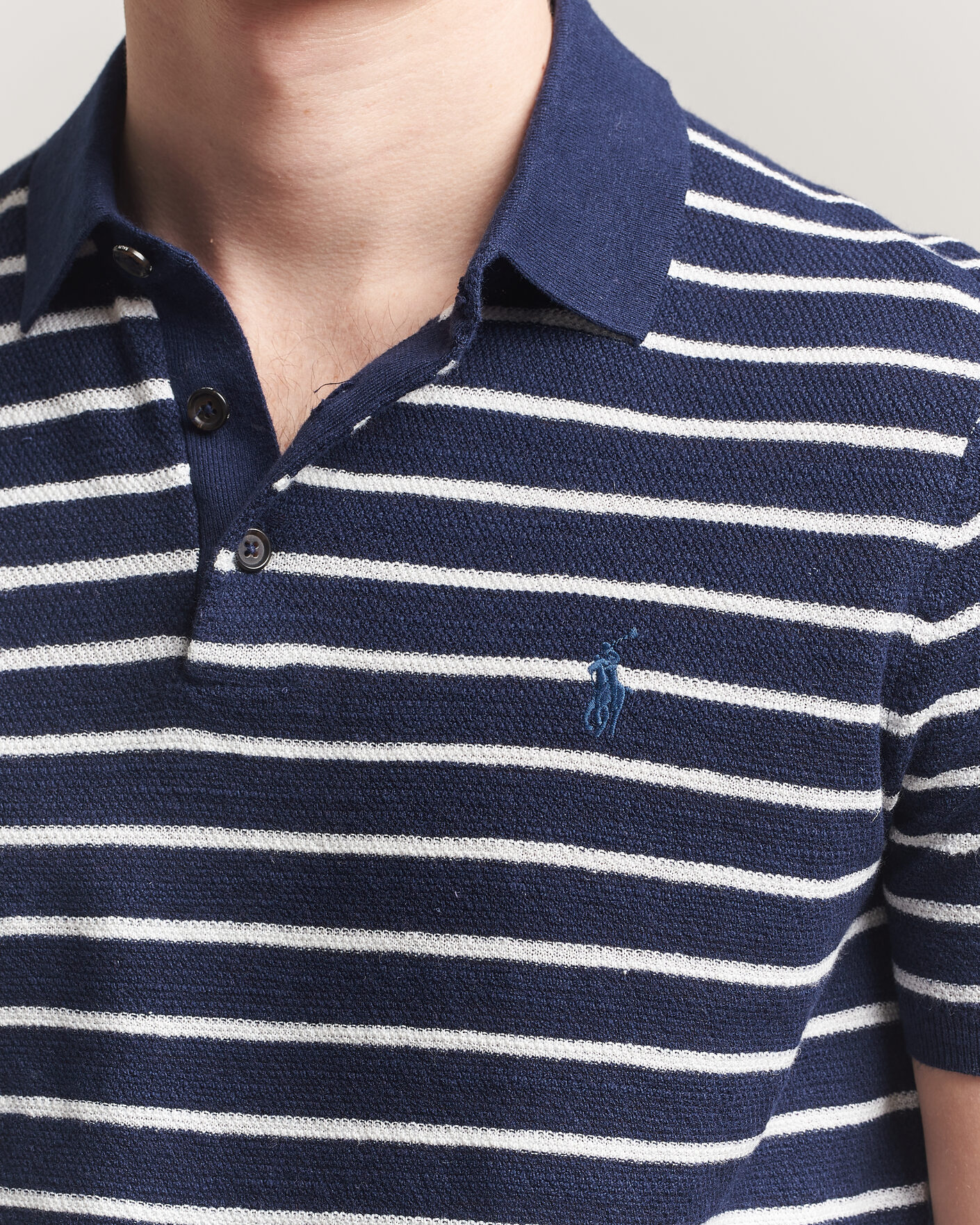 Men | Polo Shirts | Polo Ralph Lauren | Cotton Blend Striped Polo Bright Navy Combo