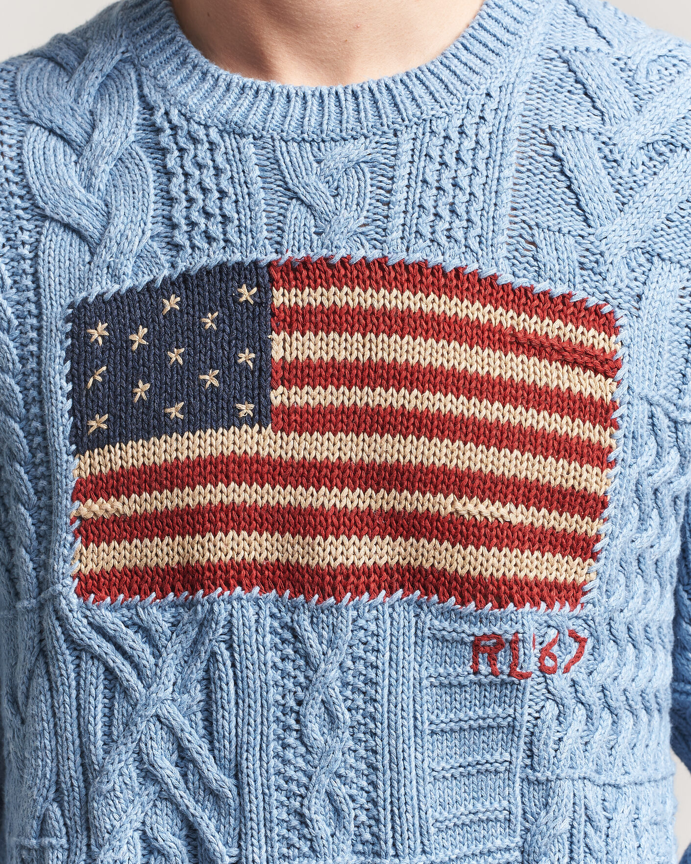 Men | Sweaters & Knitwear | Polo Ralph Lauren | Cotton Flag Sweater Light Blue Combo
