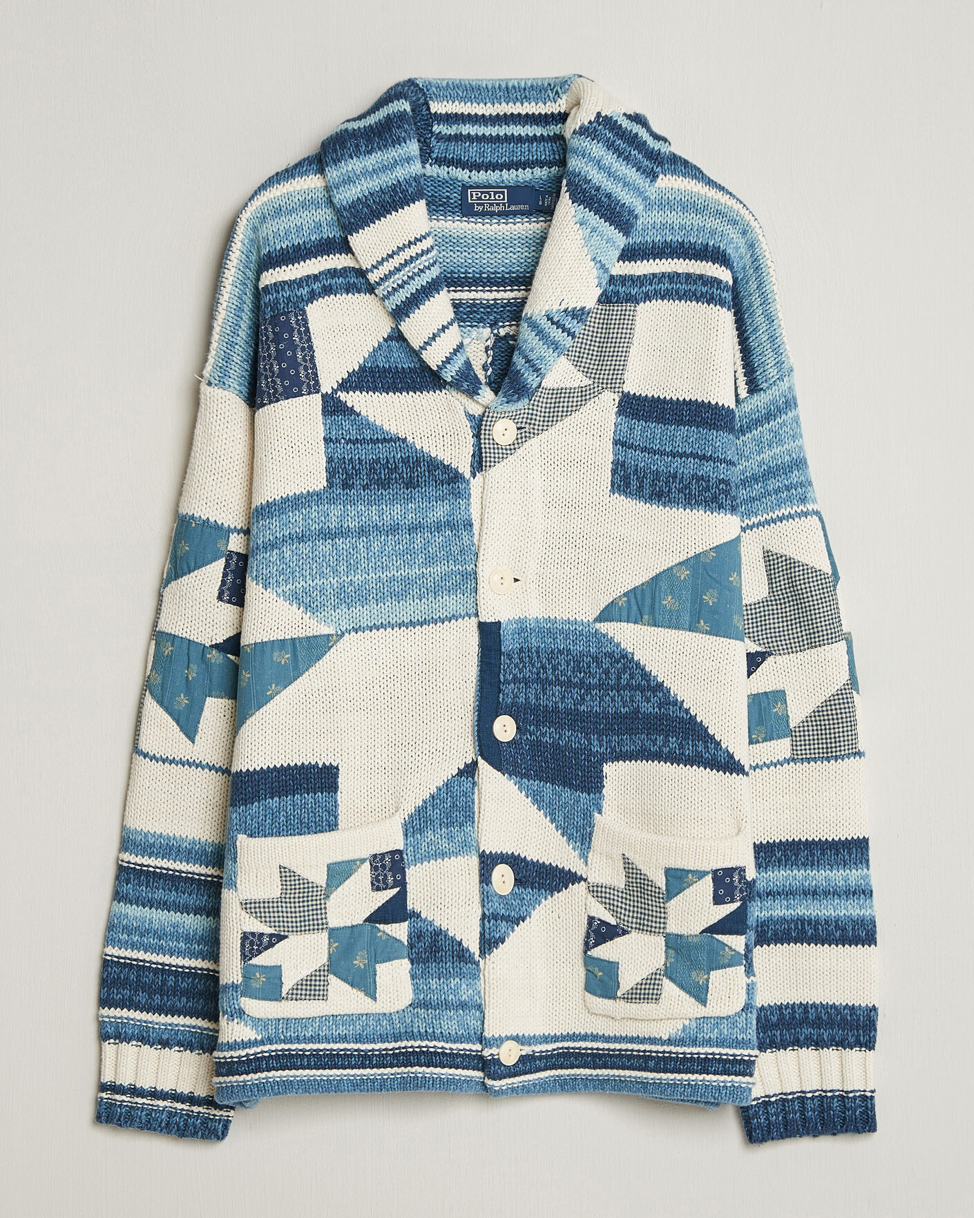 Men | Sweaters & Knitwear | Polo Ralph Lauren | Cotton Linen Cardigan Cream Blue Combo