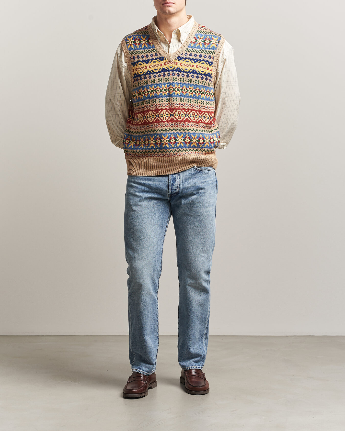 Men | Sweaters & Knitwear | Polo Ralph Lauren | Cotton Linen Blend Vest Tan Combo