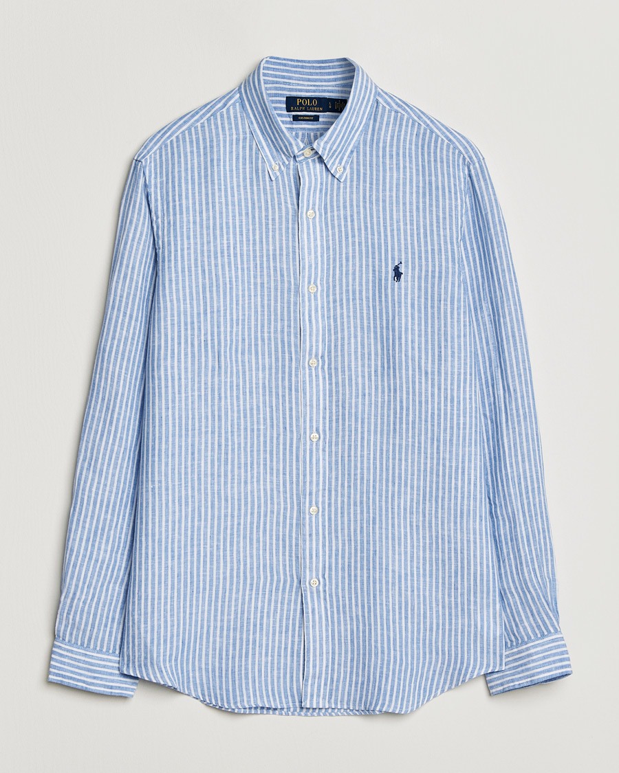 Men | Shirts | Polo Ralph Lauren | Custom Fit Linen Shirt Blue/White