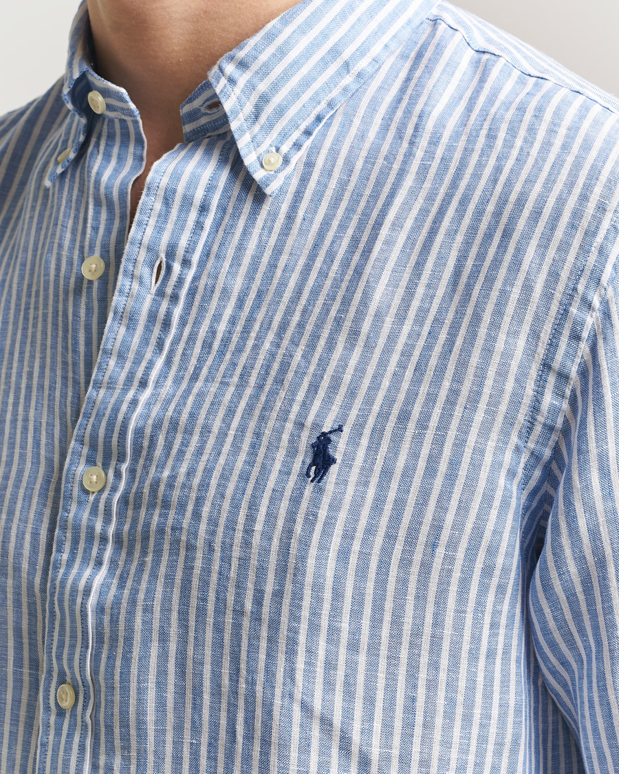 Men | Shirts | Polo Ralph Lauren | Custom Fit Linen Shirt Blue/White