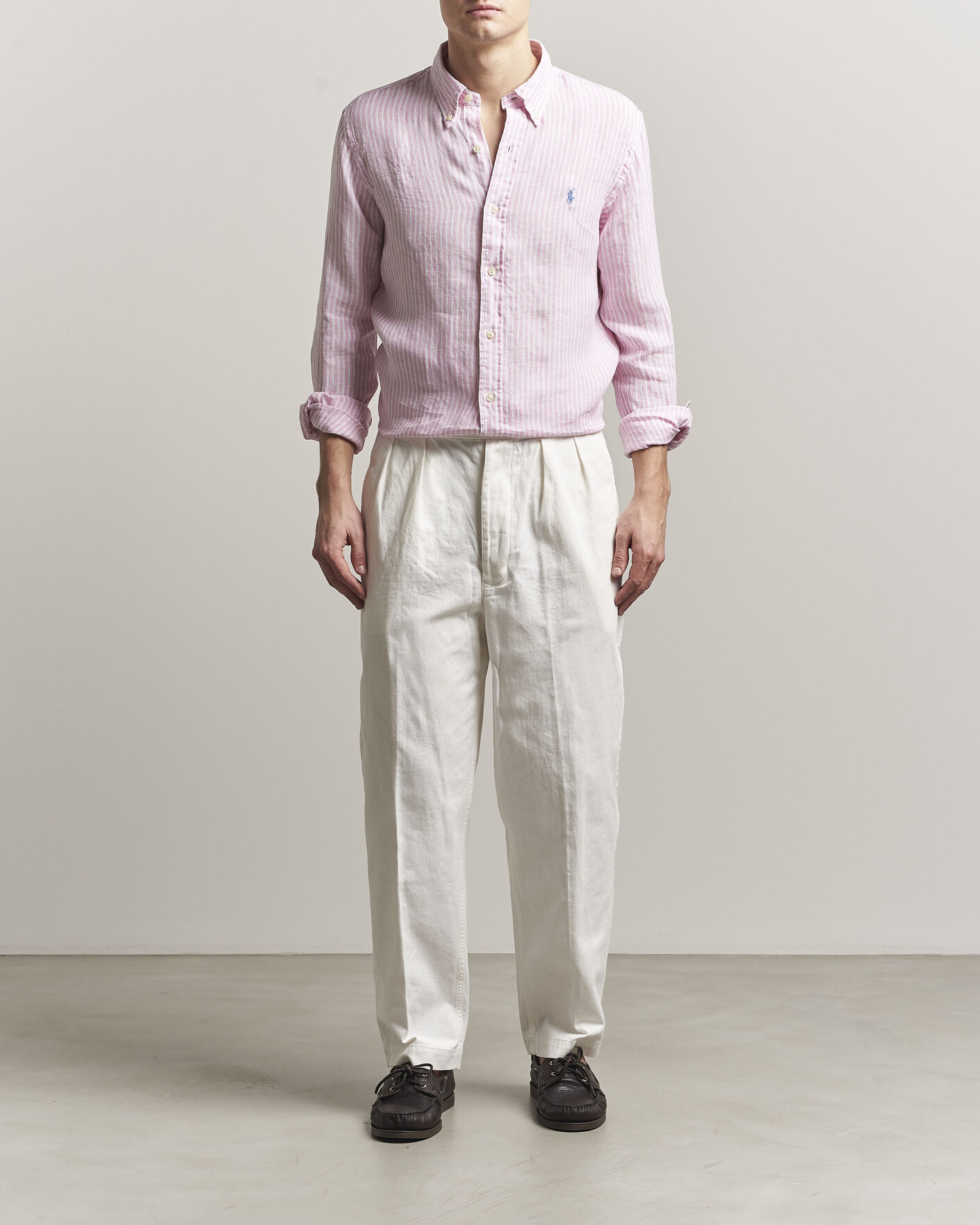 Men | Shirts | Polo Ralph Lauren | Custom Fit Linen Shirt Pink/White