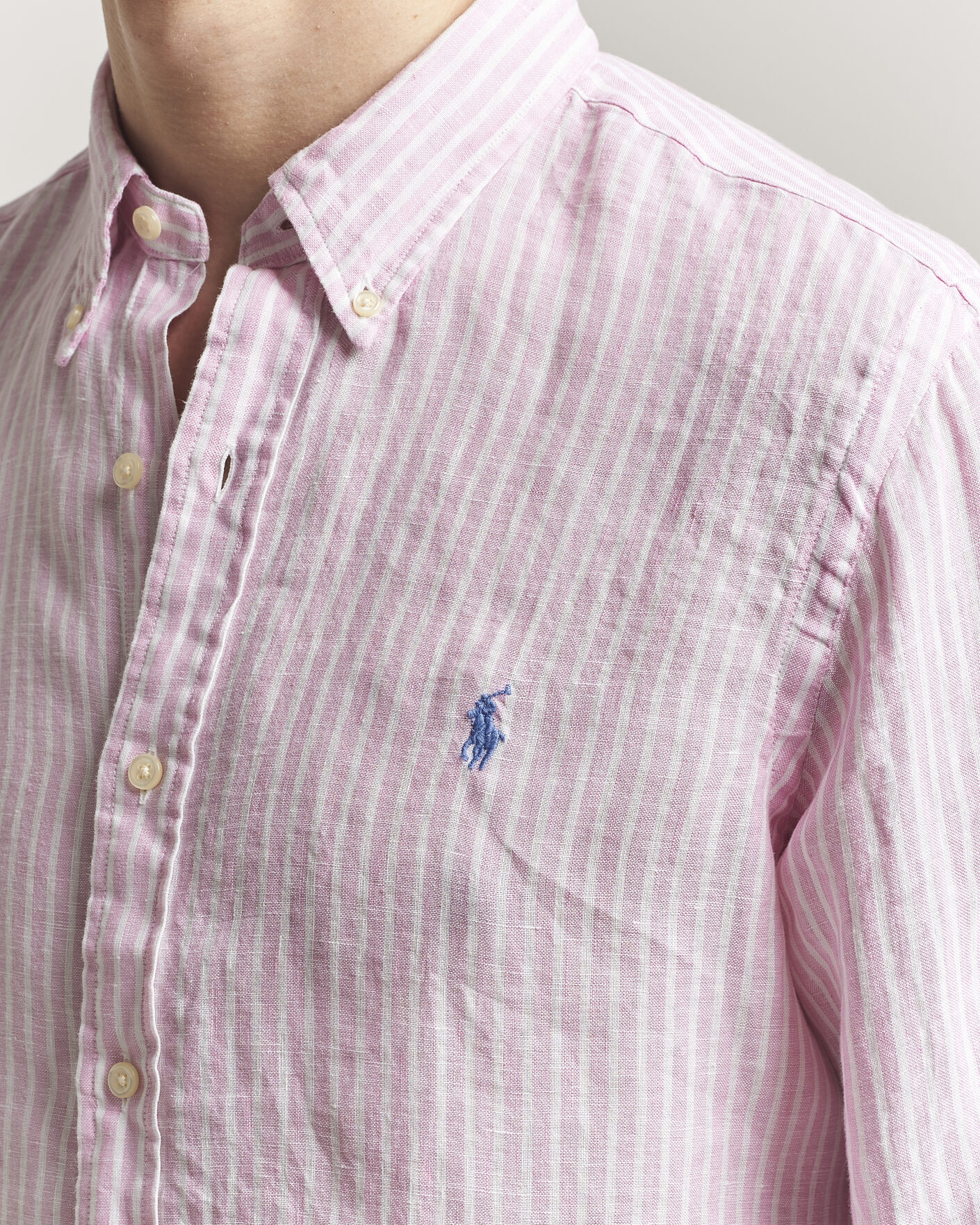 Men | Shirts | Polo Ralph Lauren | Custom Fit Linen Shirt Pink/White