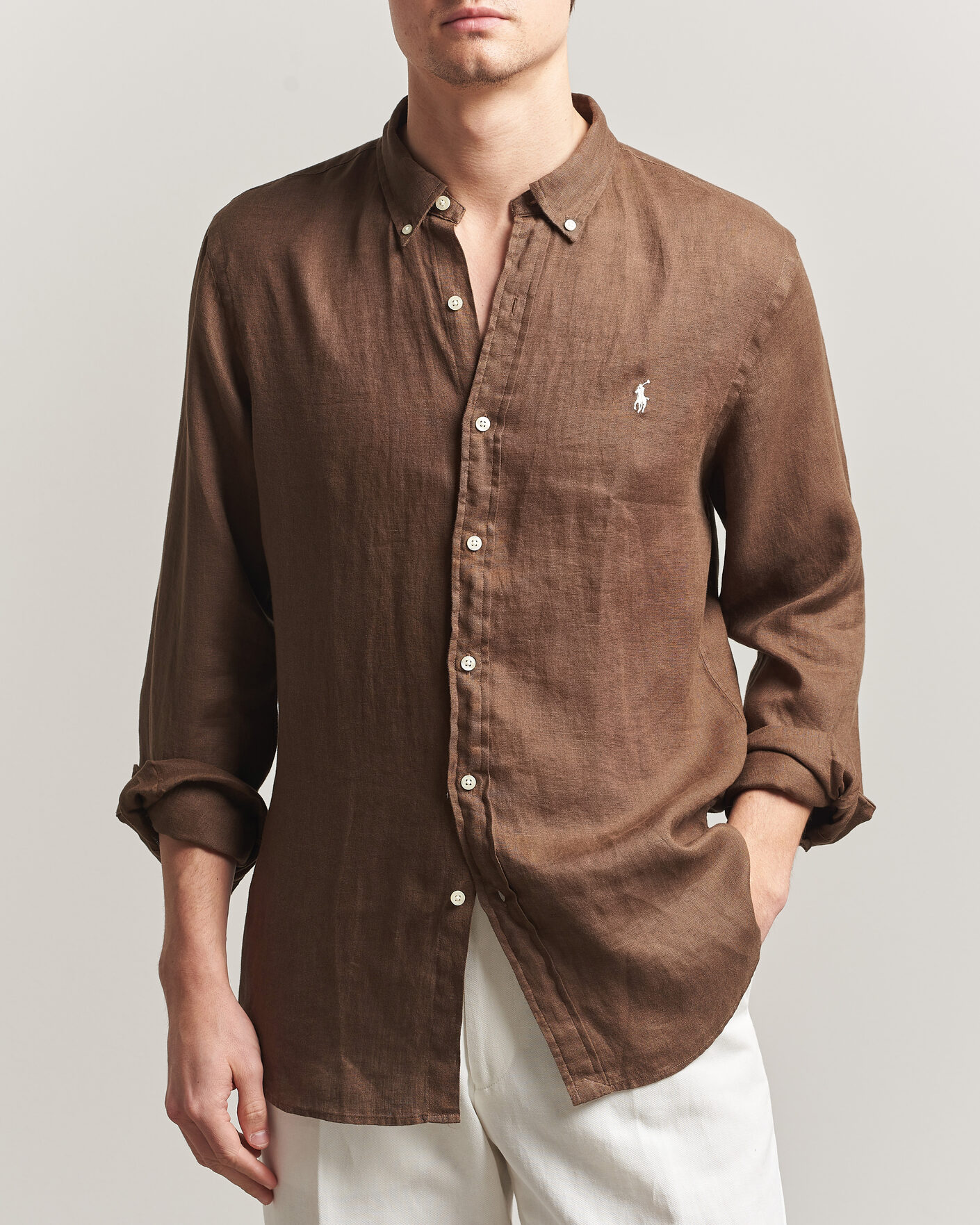 Polo Ralph Lauren Slim Fit Linen Shirt Chestnut at CareOfCarl.com