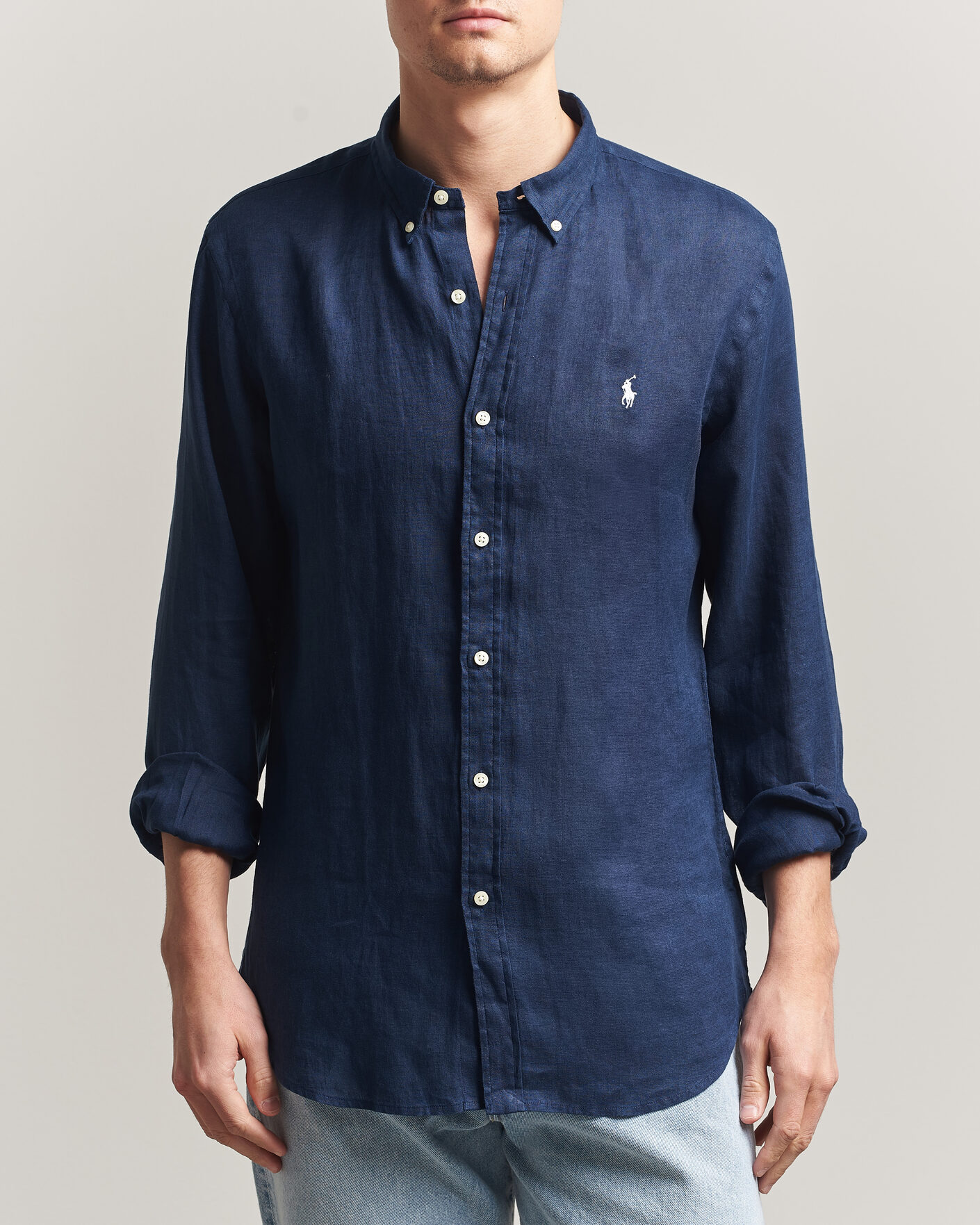 Men | Shirts | Polo Ralph Lauren | Slim Fit Linen Shirt Newport Navy