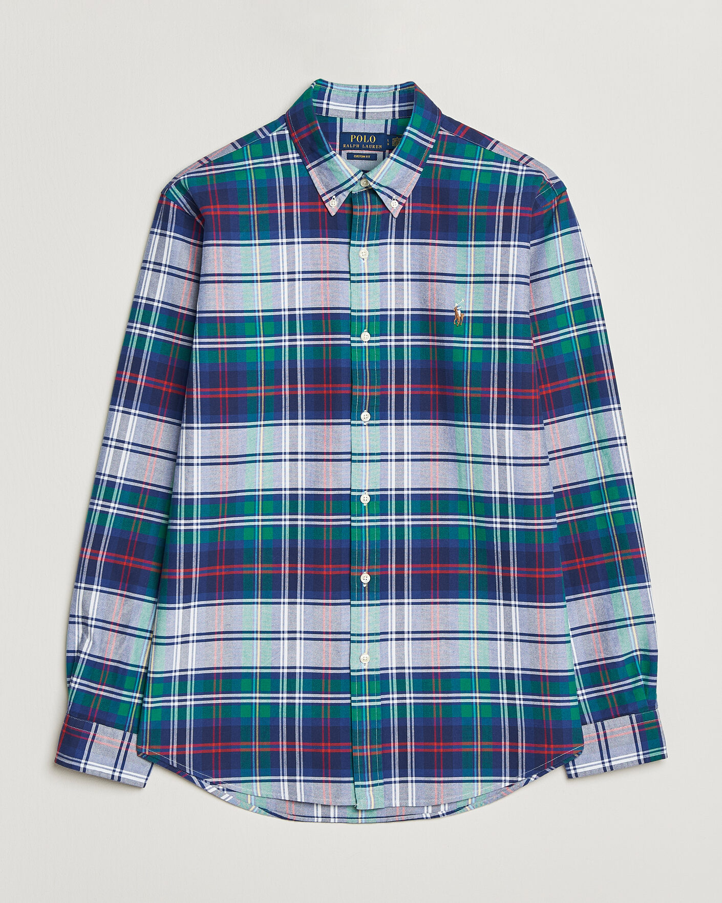 Men | Shirts | Polo Ralph Lauren | Custom Fit Checked Oxford Shirt Green/Blue Multi