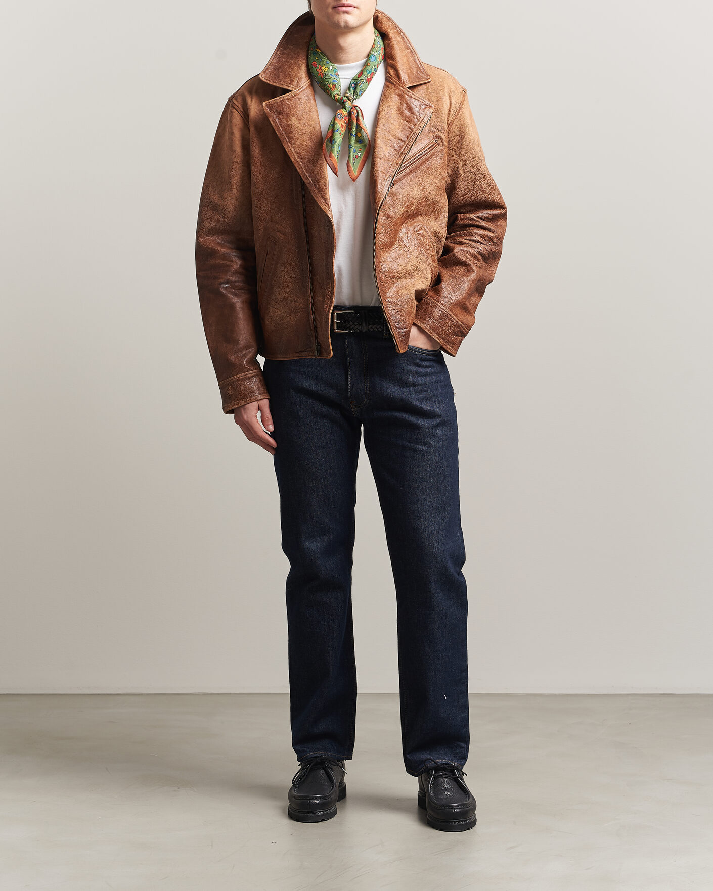 Polo Ralph Lauren Cow Leather Moto Jacket Brown at CareOfCarl.com