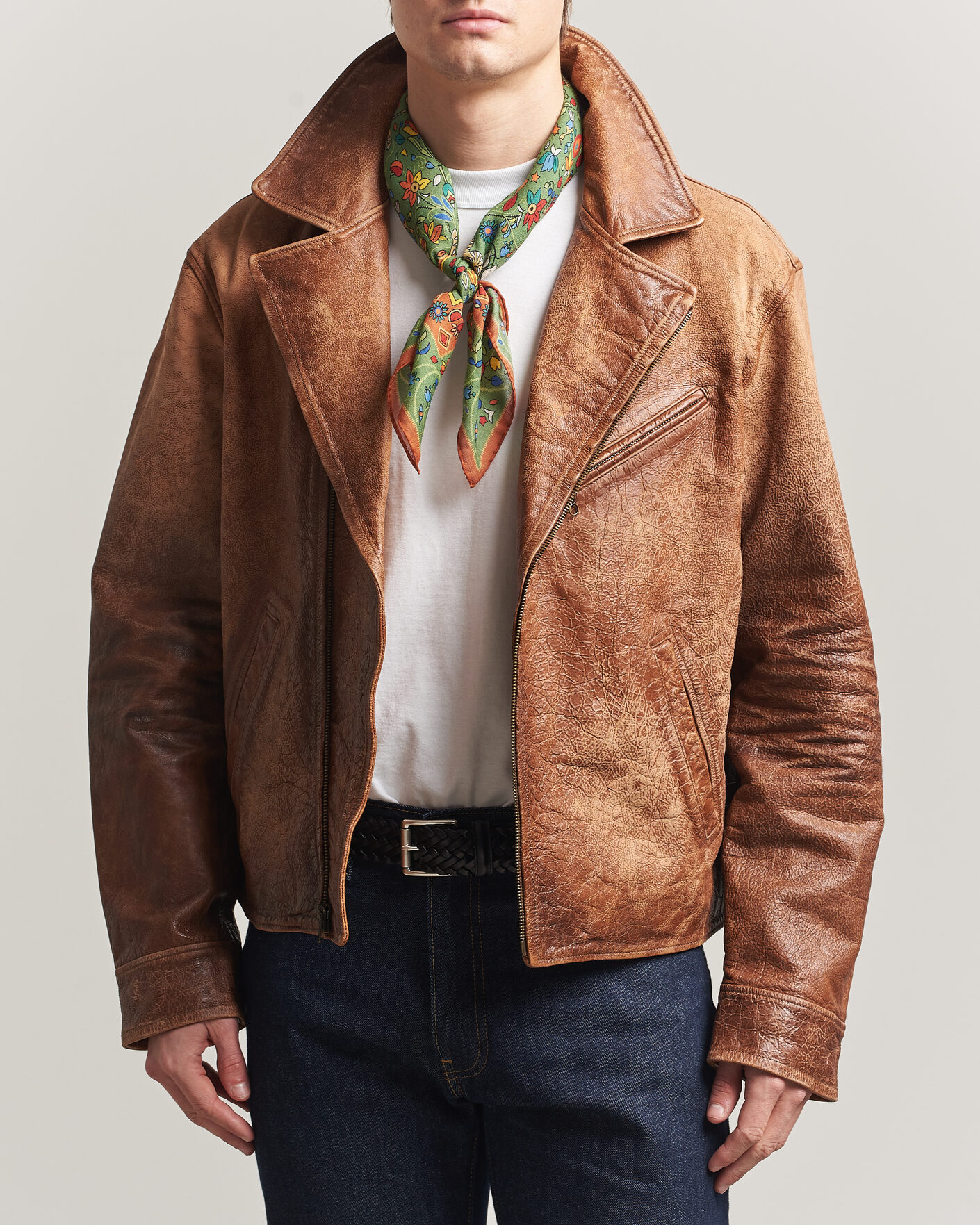 Polo Ralph Lauren Cow Leather Moto Jacket Brown at CareOfCarl.com