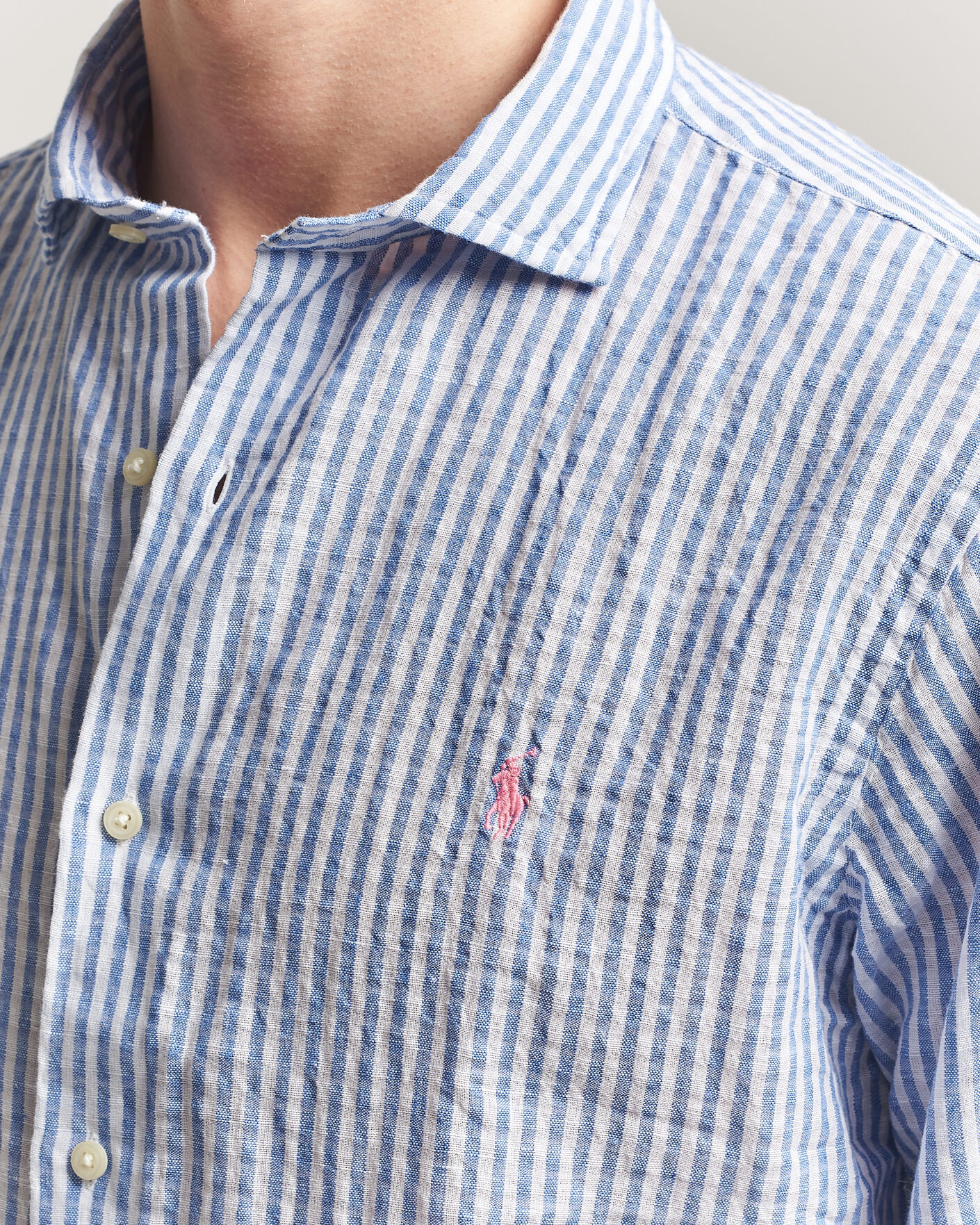 Men | Shirts | Polo Ralph Lauren | Cotton/Linen Seersucker Shirt Blue/White