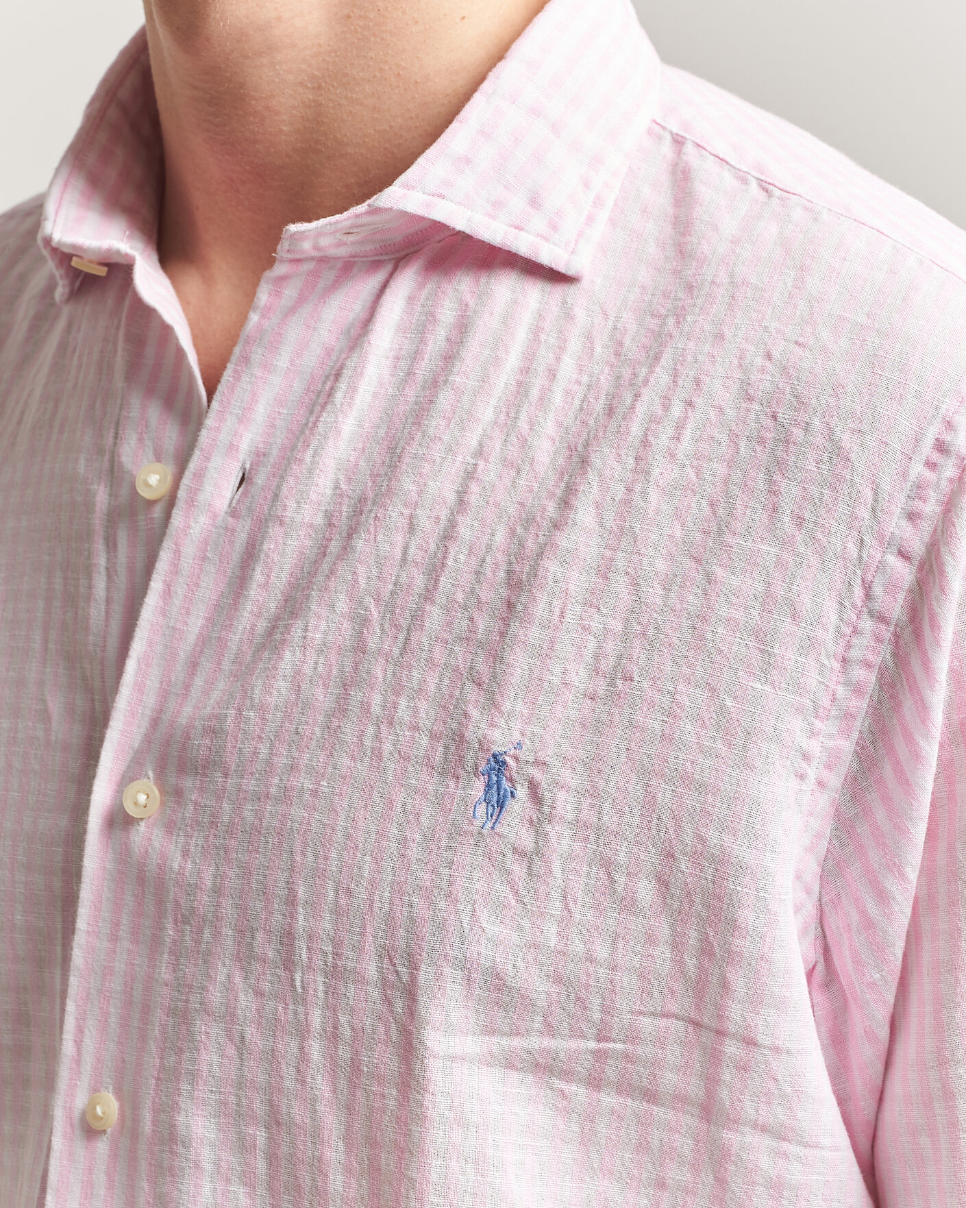 Men | Shirts | Polo Ralph Lauren | Cotton/Linen Seersucker Shirt Pink/White