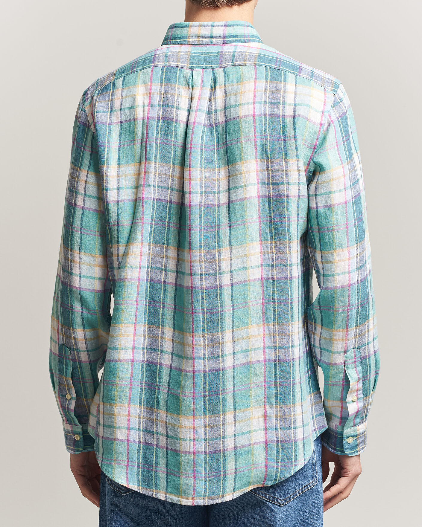 Men | Shirts | Polo Ralph Lauren | Custom Fit Check Linen Shirt Green/Blue/White