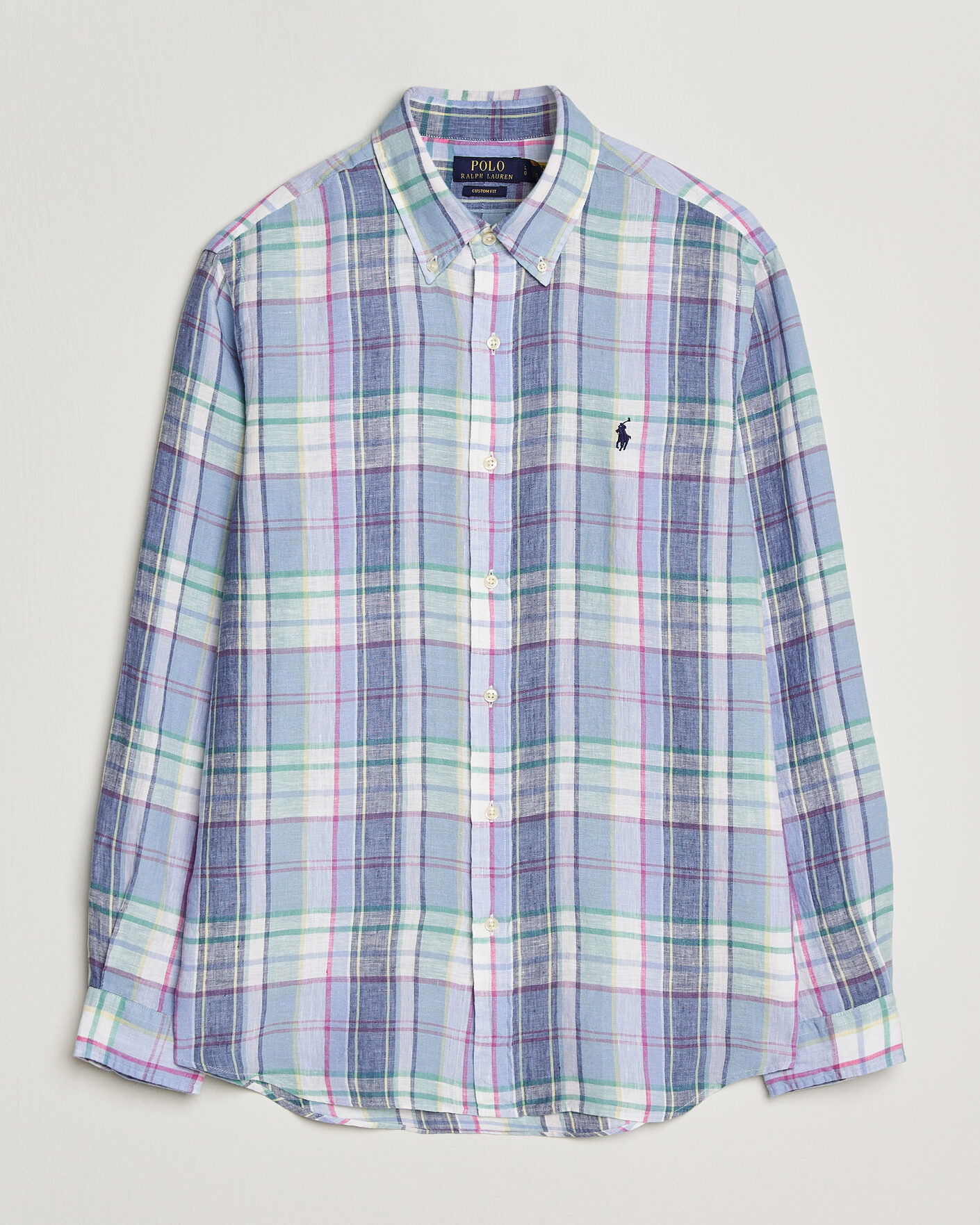 Men | Shirts | Polo Ralph Lauren | Custom Fit Check Linen Shirt Blue/White