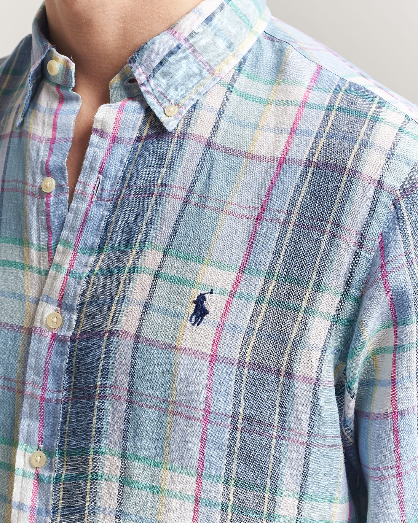 Men | Shirts | Polo Ralph Lauren | Custom Fit Check Linen Shirt Blue/White