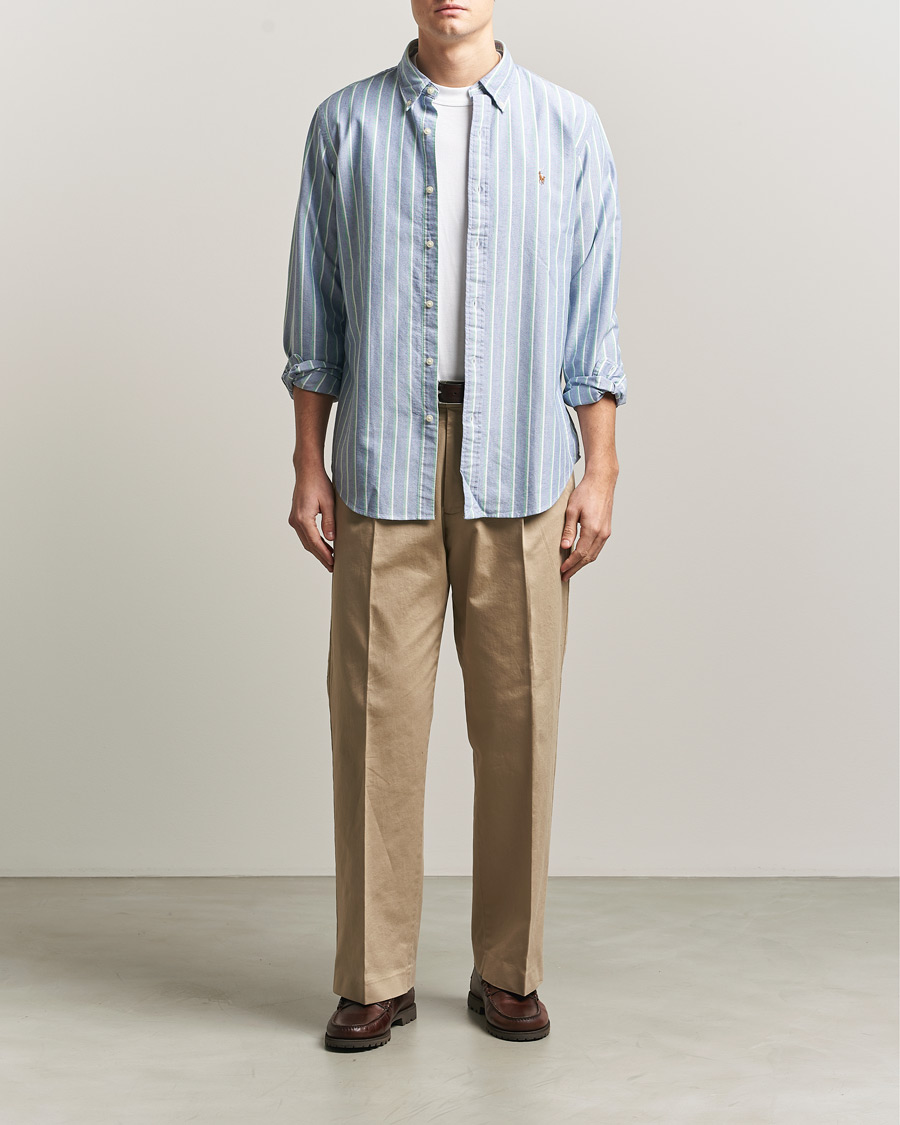 Men | Shirts | Polo Ralph Lauren | Custom Fit Striped Oxford Shirt Navy/Green/Multi