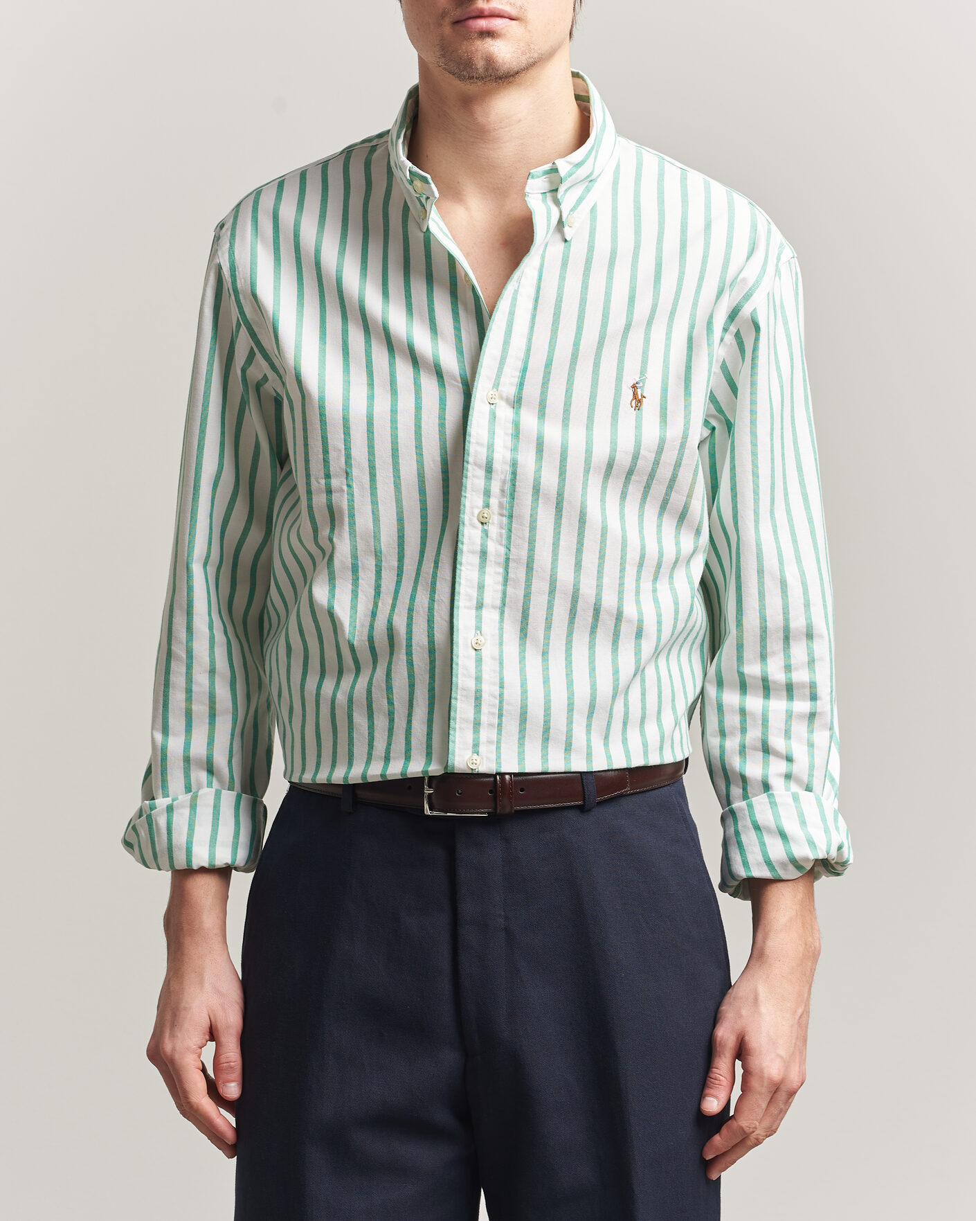 Men | Shirts | Polo Ralph Lauren | Custom Fit Striped Oxford Shirt Green
