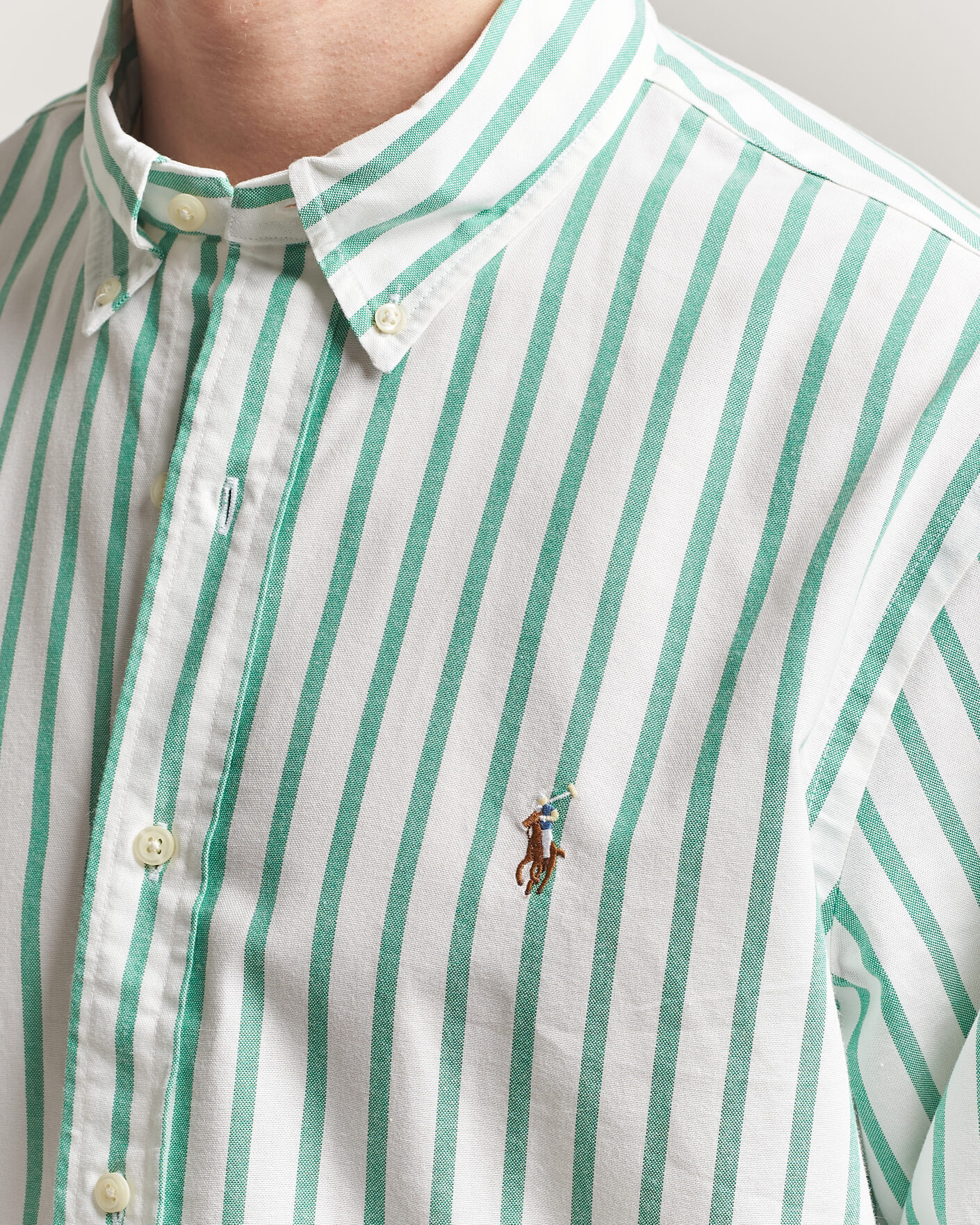 Men | Shirts | Polo Ralph Lauren | Custom Fit Striped Oxford Shirt Green