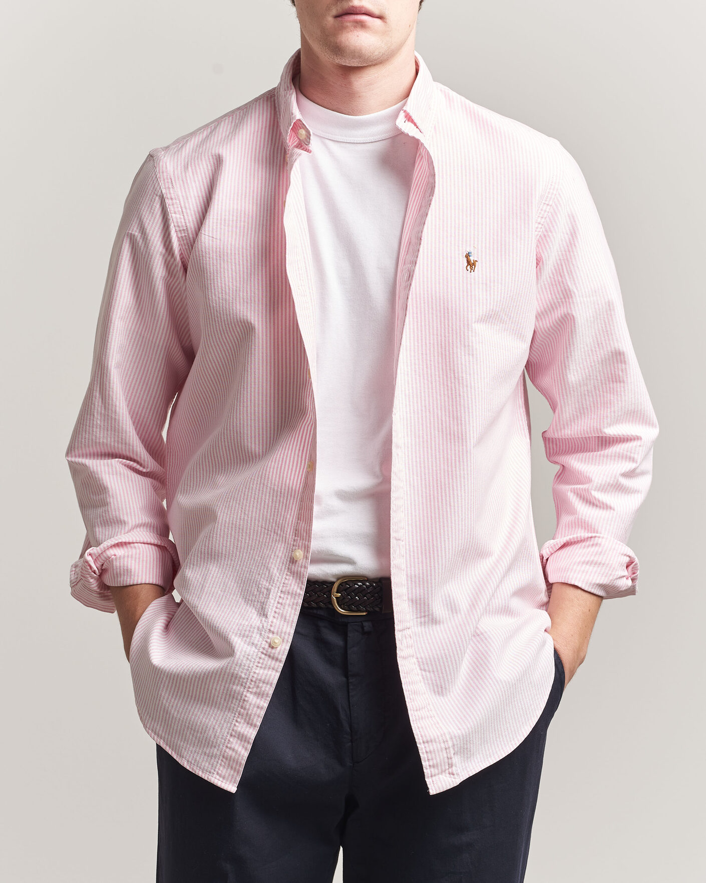 Men | Shirts | Polo Ralph Lauren | Custom Fit Micro Striped Oxford Shirt Pink