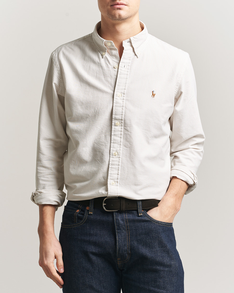 Men | Shirts | Polo Ralph Lauren | Custom Fit Micro Striped Oxford Shirt Beige