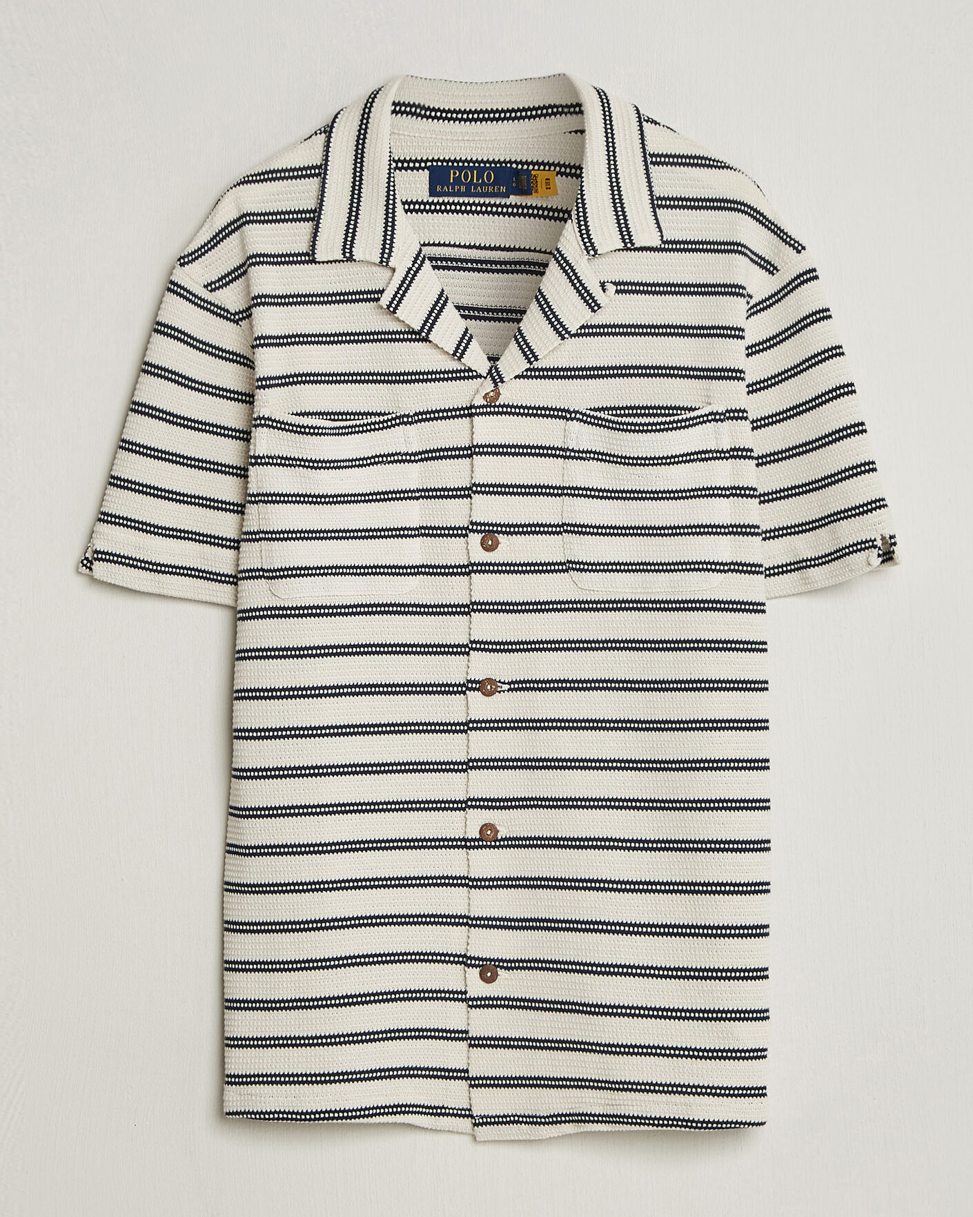 Men | Shirts | Polo Ralph Lauren | Knitted Camp Shirt Pale Cream/Newport Navy