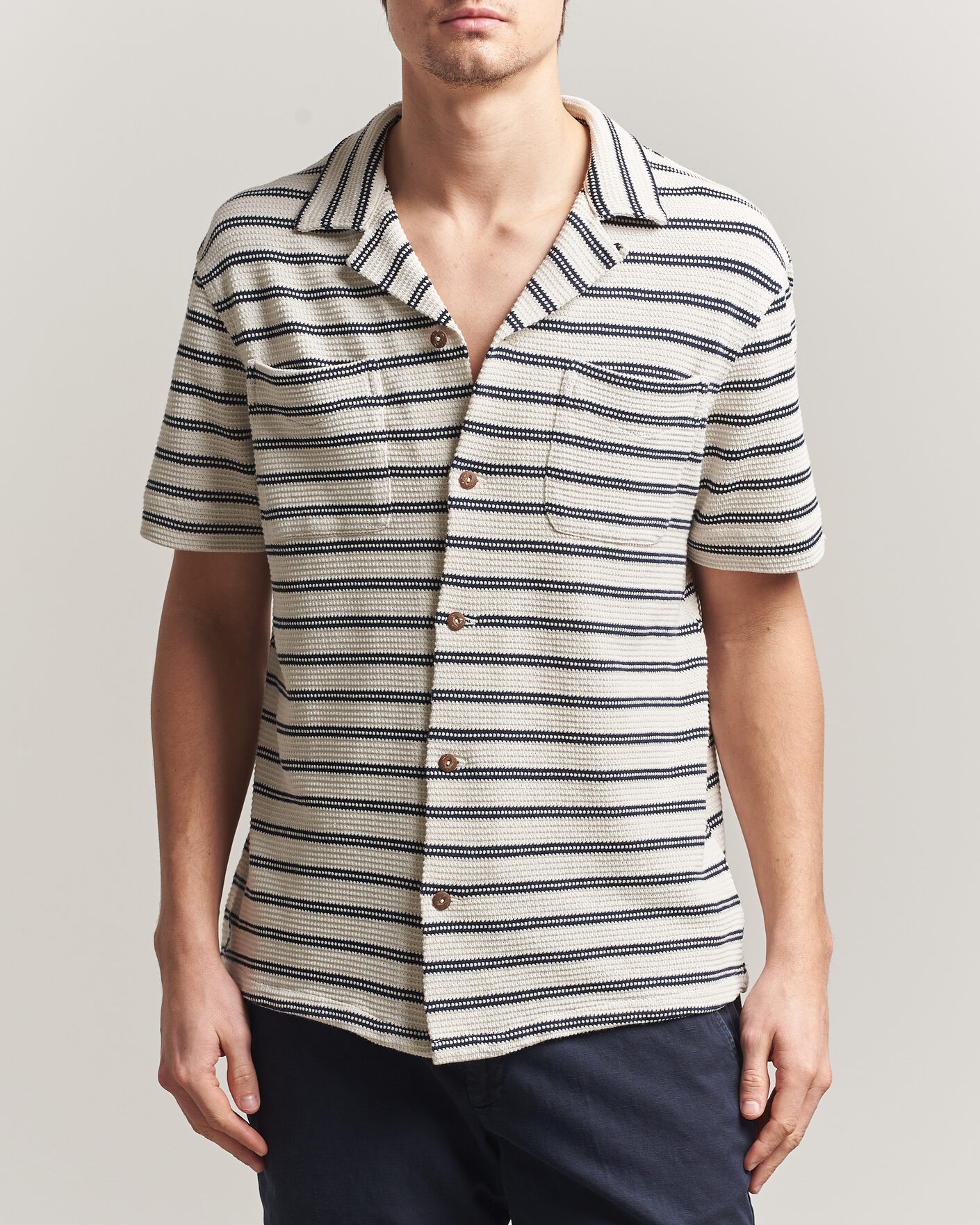 Polo Ralph Lauren Knitted Camp Shirt Pale Cream/Newport Navy at