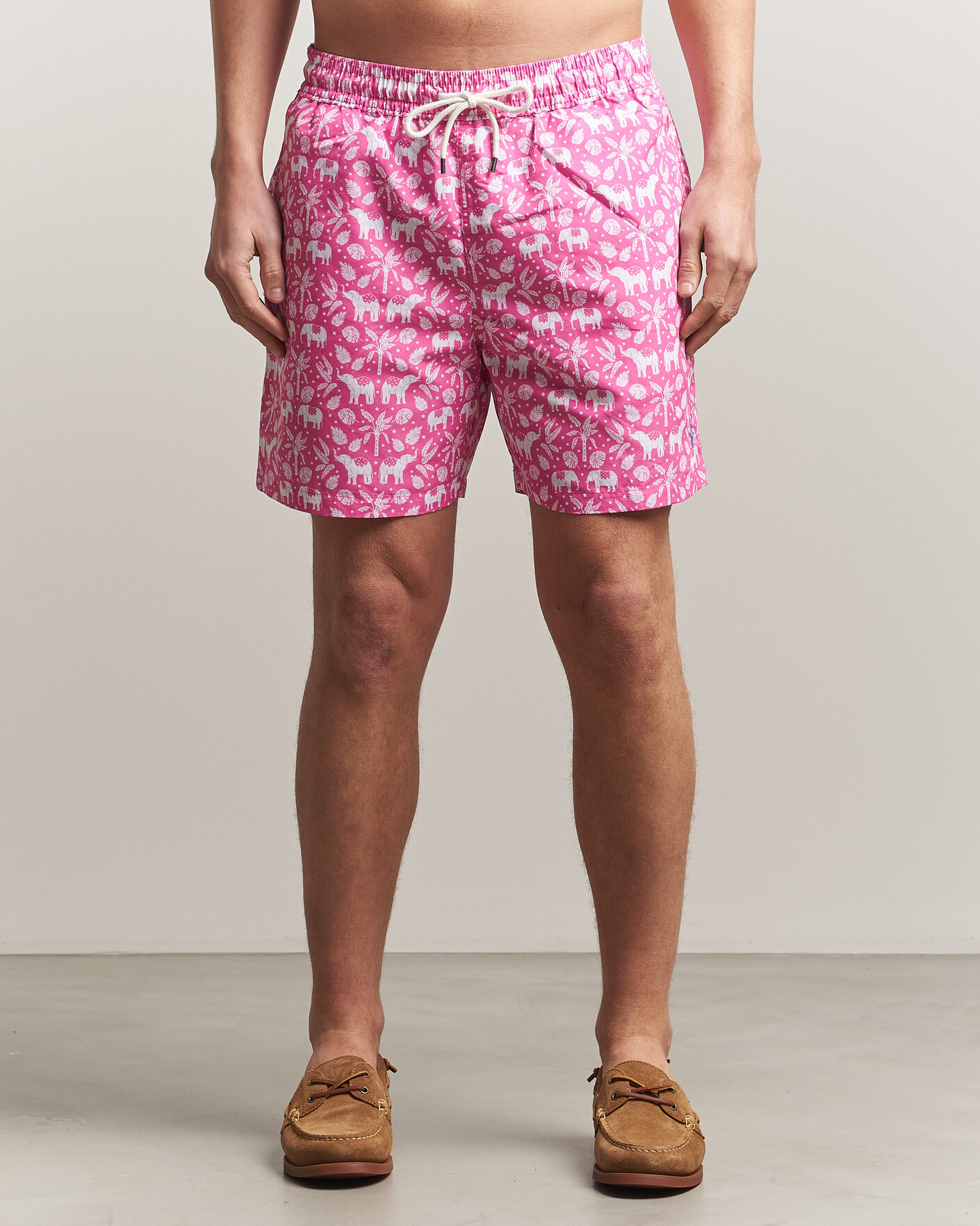 Men | Swimwear | Polo Ralph Lauren | Traveler Print Mid Trunk Pink