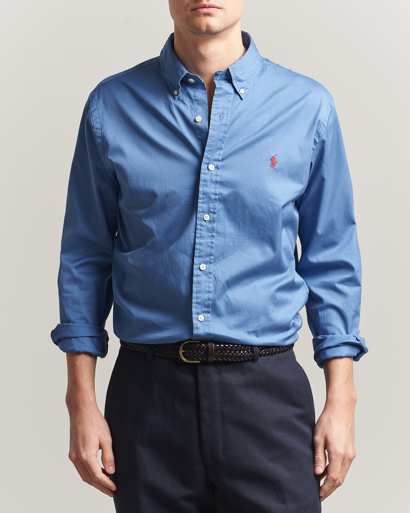 Men | Shirts | Polo Ralph Lauren | Custom Fit Garment Twill Shirt Nimes Blue