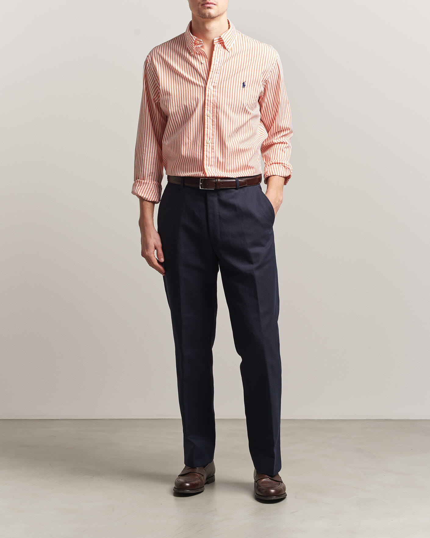 Men | Shirts | Polo Ralph Lauren | Custom Fit Poplin Striped Shirt Kona Orange