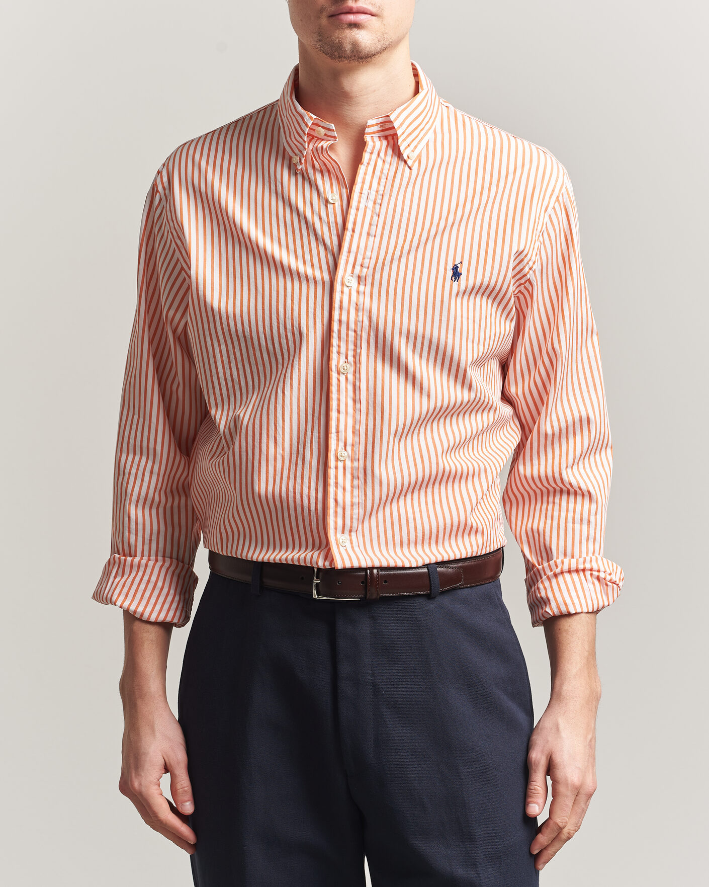 Men | Shirts | Polo Ralph Lauren | Custom Fit Poplin Striped Shirt Kona Orange