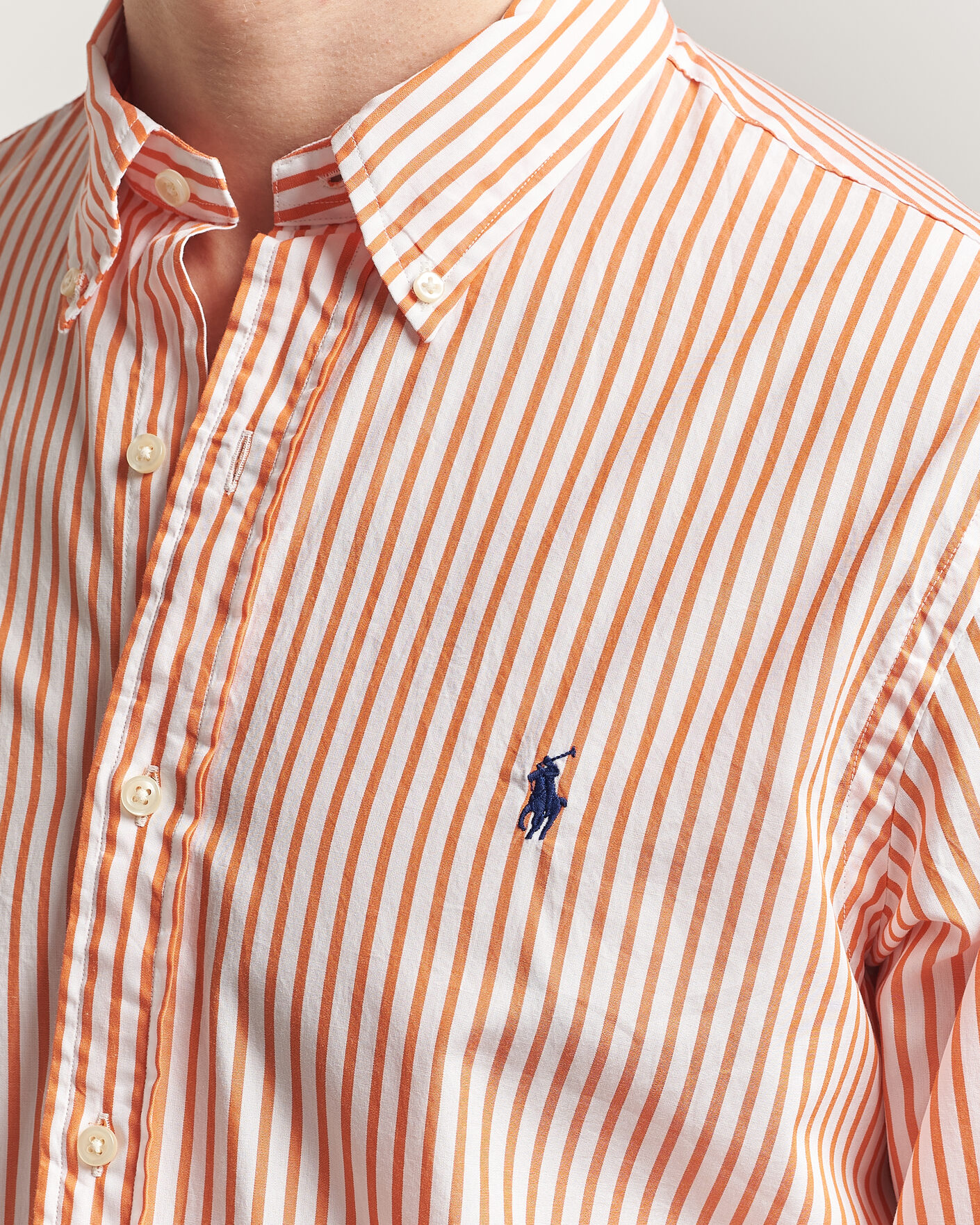 Men | Shirts | Polo Ralph Lauren | Custom Fit Poplin Striped Shirt Kona Orange