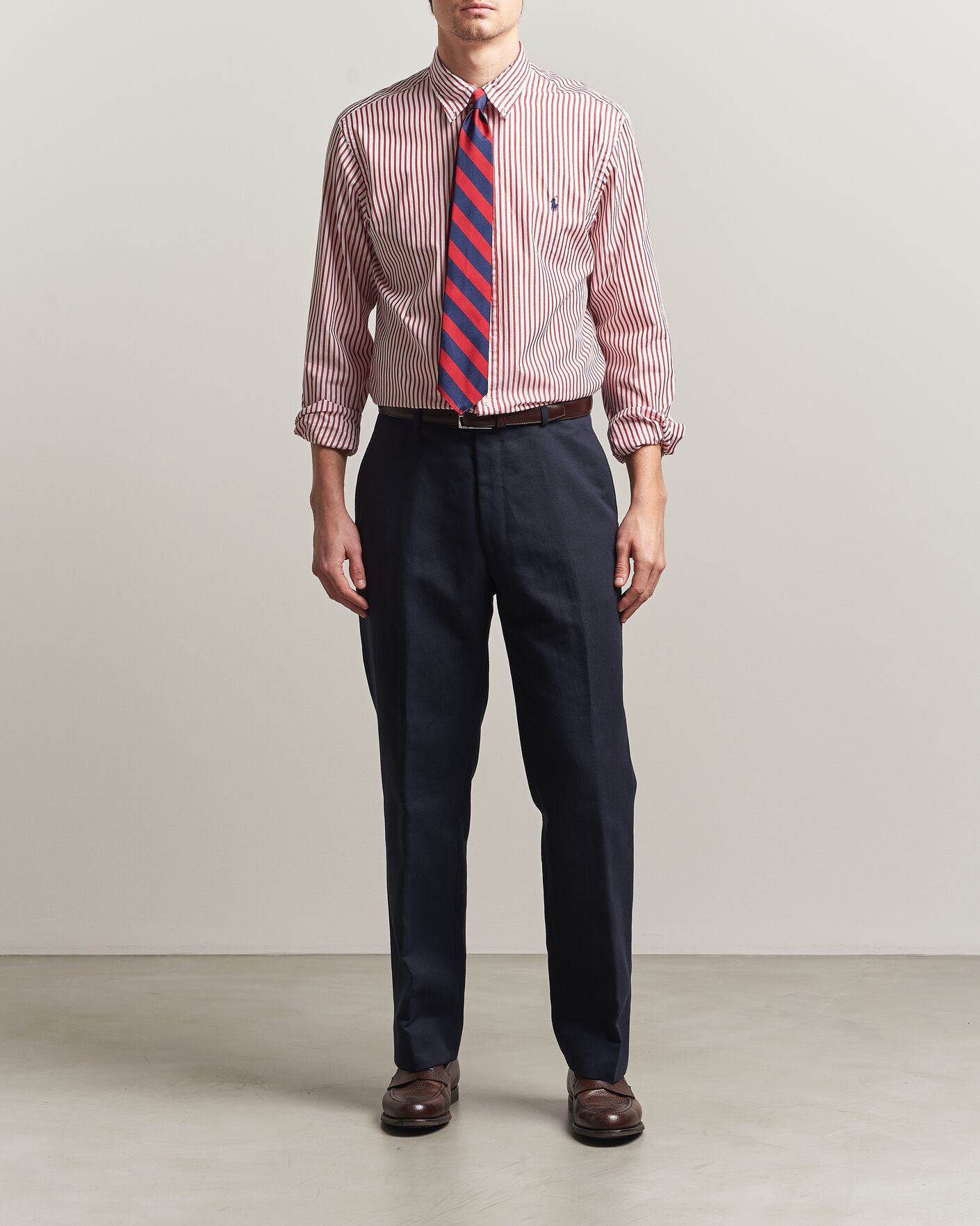 Men | Shirts | Polo Ralph Lauren | Custom Fit Poplin Striped Shirt Bristol Red