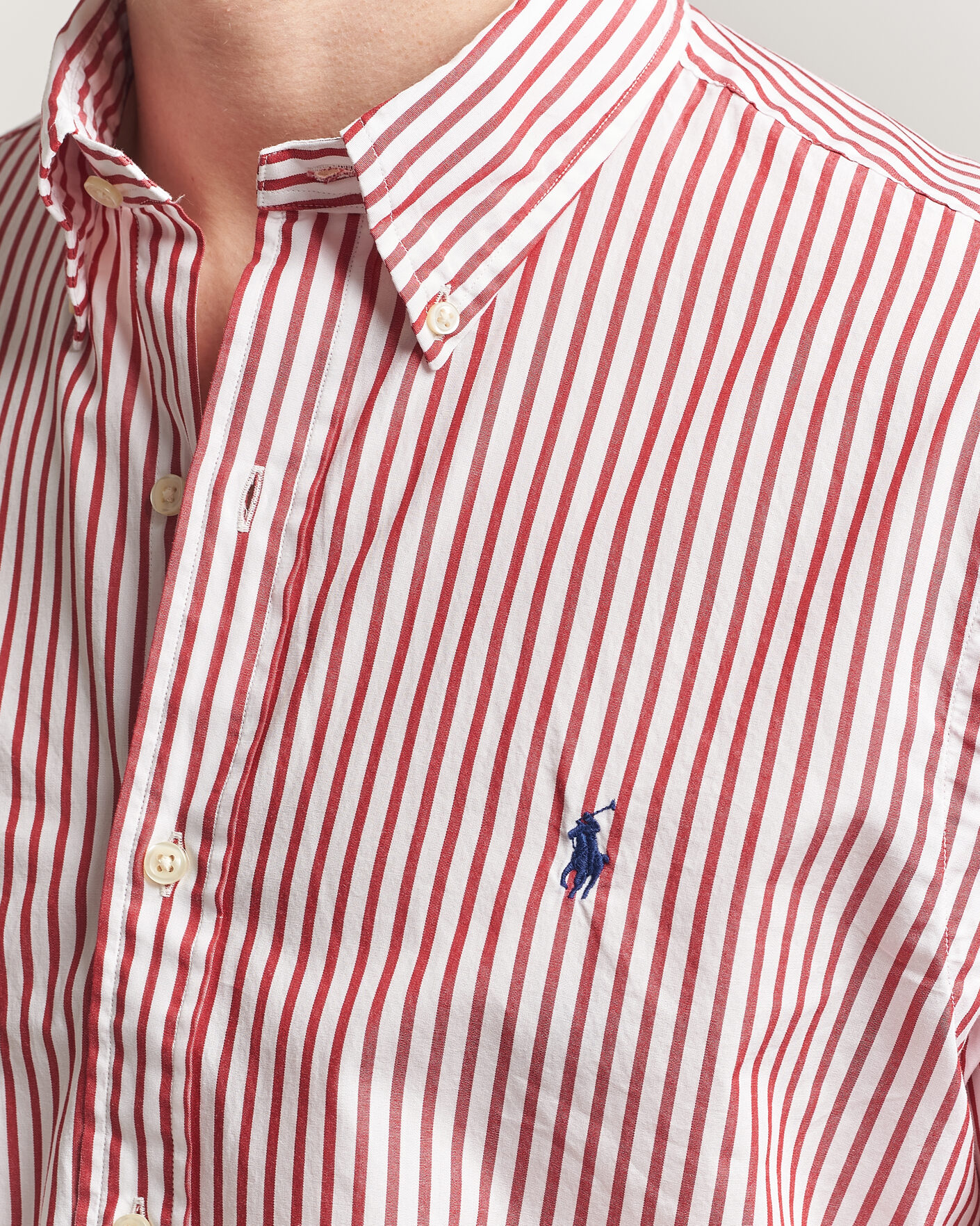 Men | Shirts | Polo Ralph Lauren | Custom Fit Poplin Striped Shirt Bristol Red