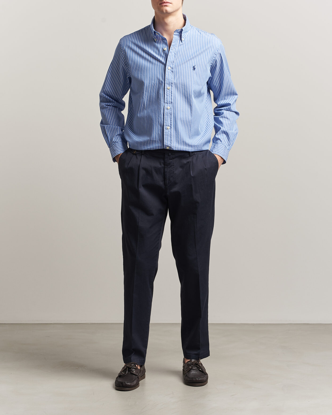 Men | Shirts | Polo Ralph Lauren | Custom Fit Poplin Striped Shirt Medium Blue