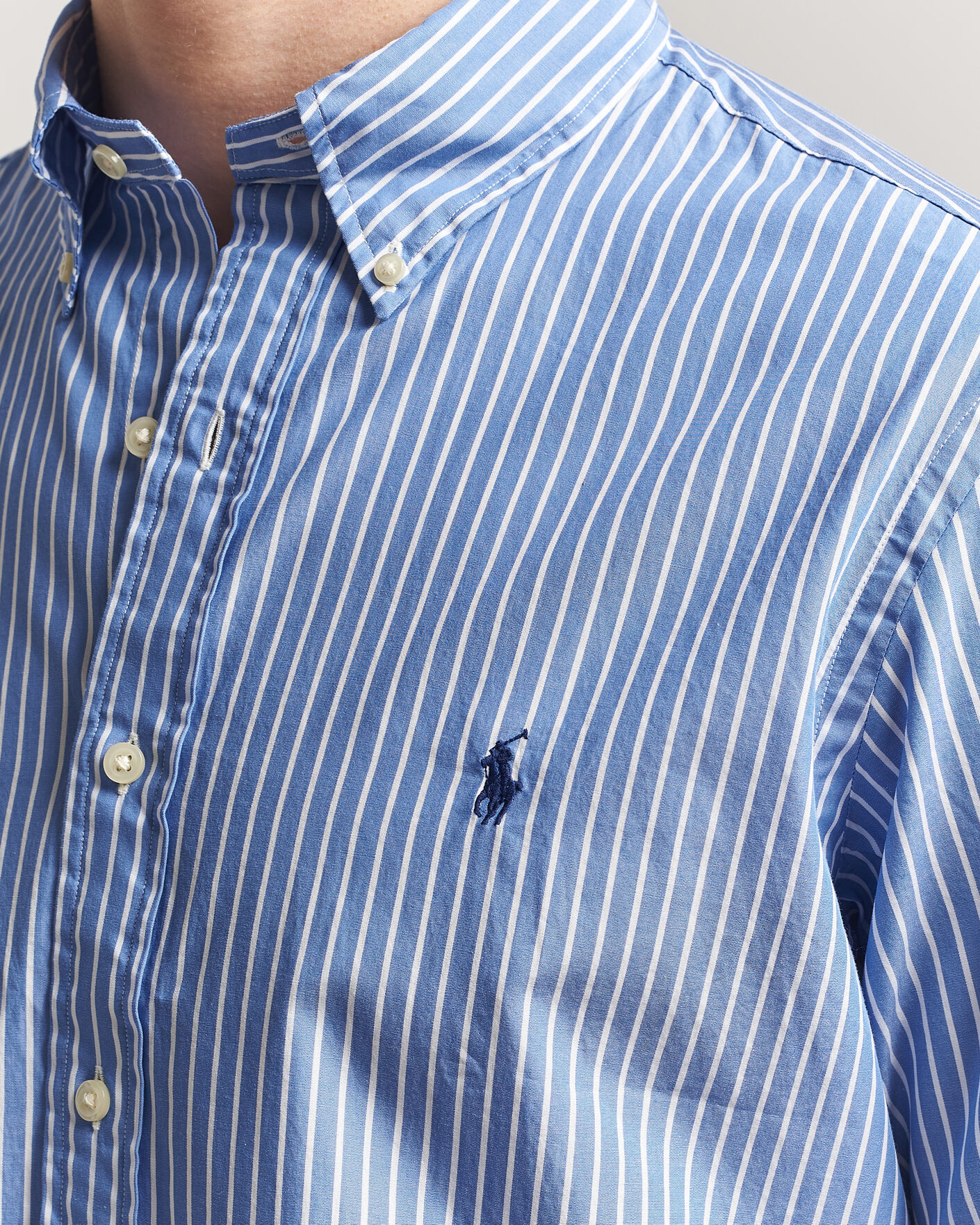 Men | Shirts | Polo Ralph Lauren | Custom Fit Poplin Striped Shirt Medium Blue