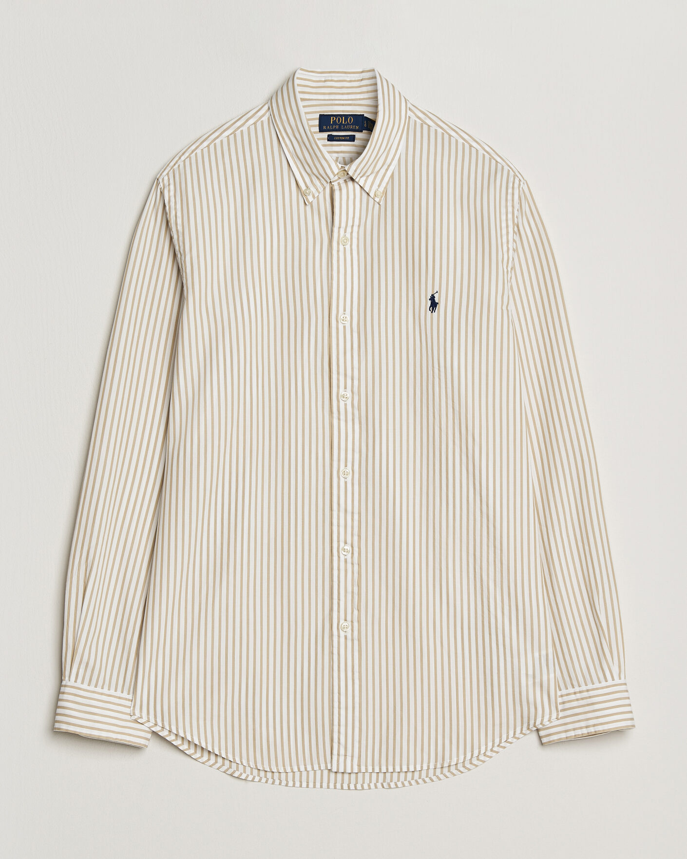 Men | Shirts | Polo Ralph Lauren | Custom Fit Poplin Striped Shirt Coastal Beige