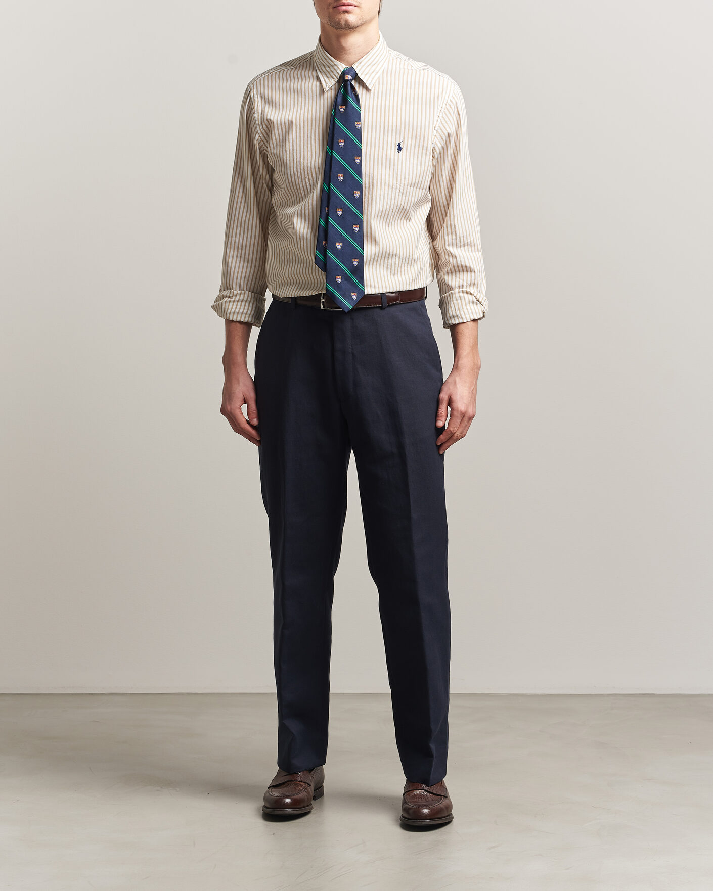 Men | Shirts | Polo Ralph Lauren | Custom Fit Poplin Striped Shirt Coastal Beige