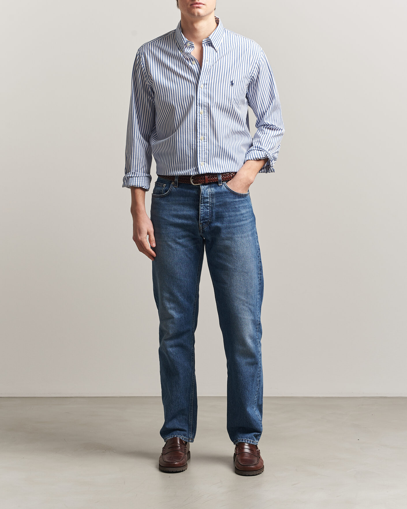 Men | Shirts | Polo Ralph Lauren | Custom Fit Poplin Striped Shirt Blue