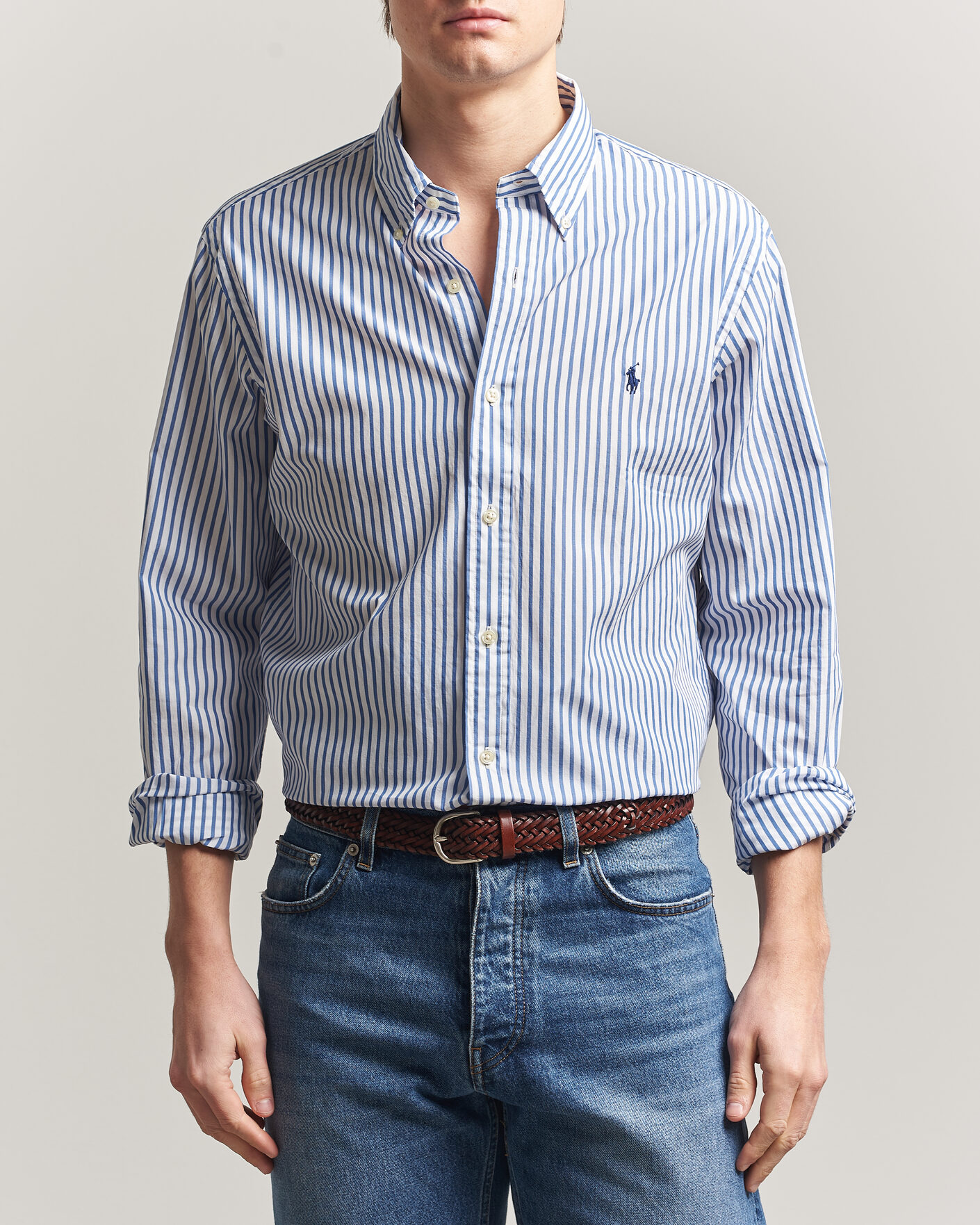 Men | Shirts | Polo Ralph Lauren | Custom Fit Poplin Striped Shirt Blue